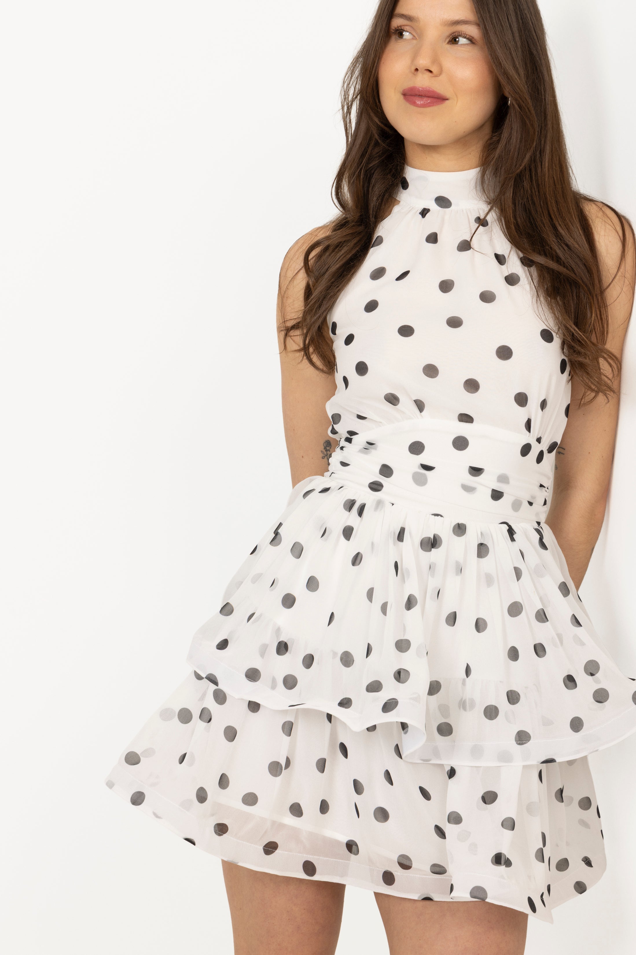 Idun Polka Dot Dress - White/Black