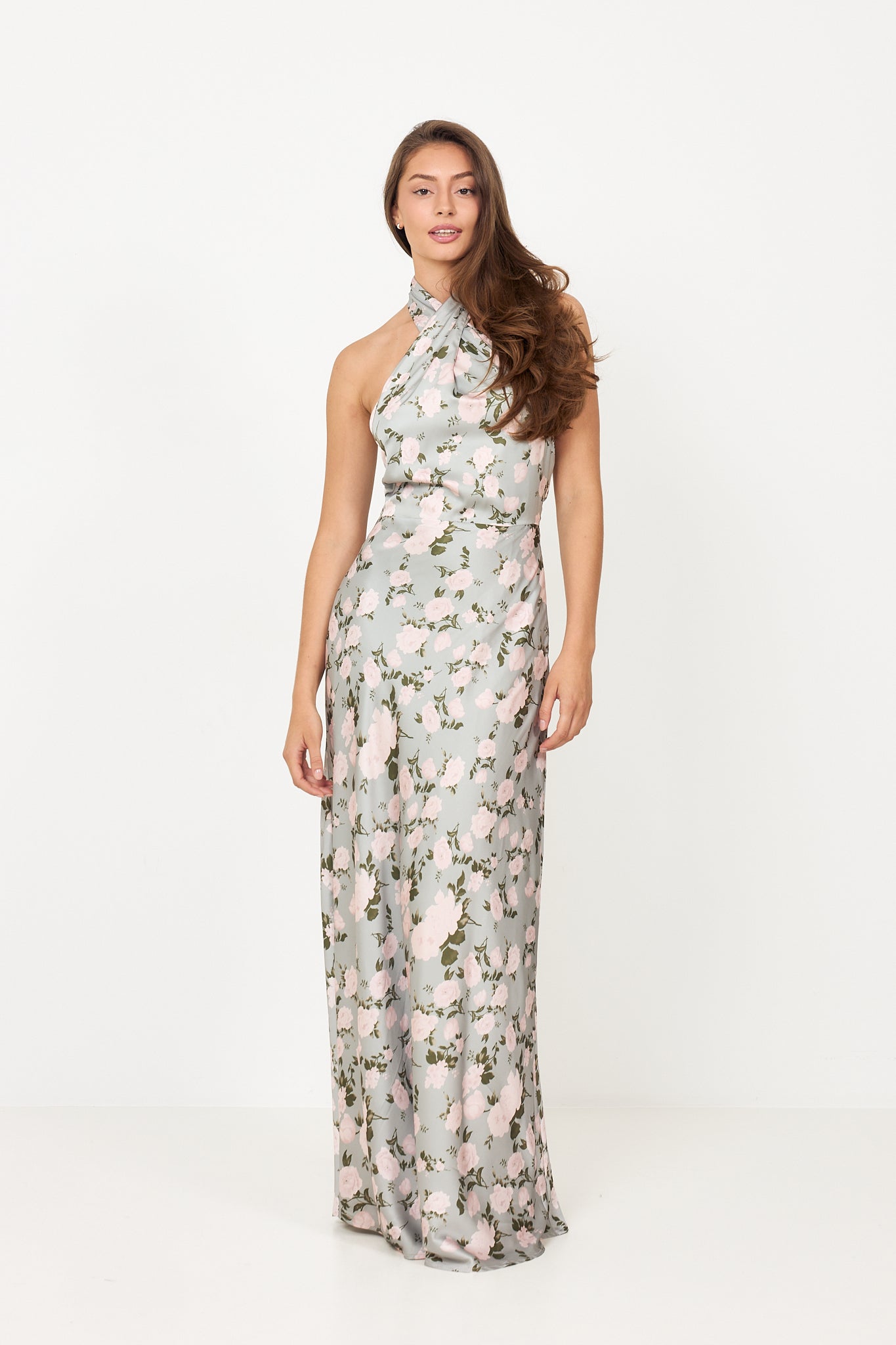 Ebba Floral Satin Maxi Dress - Green