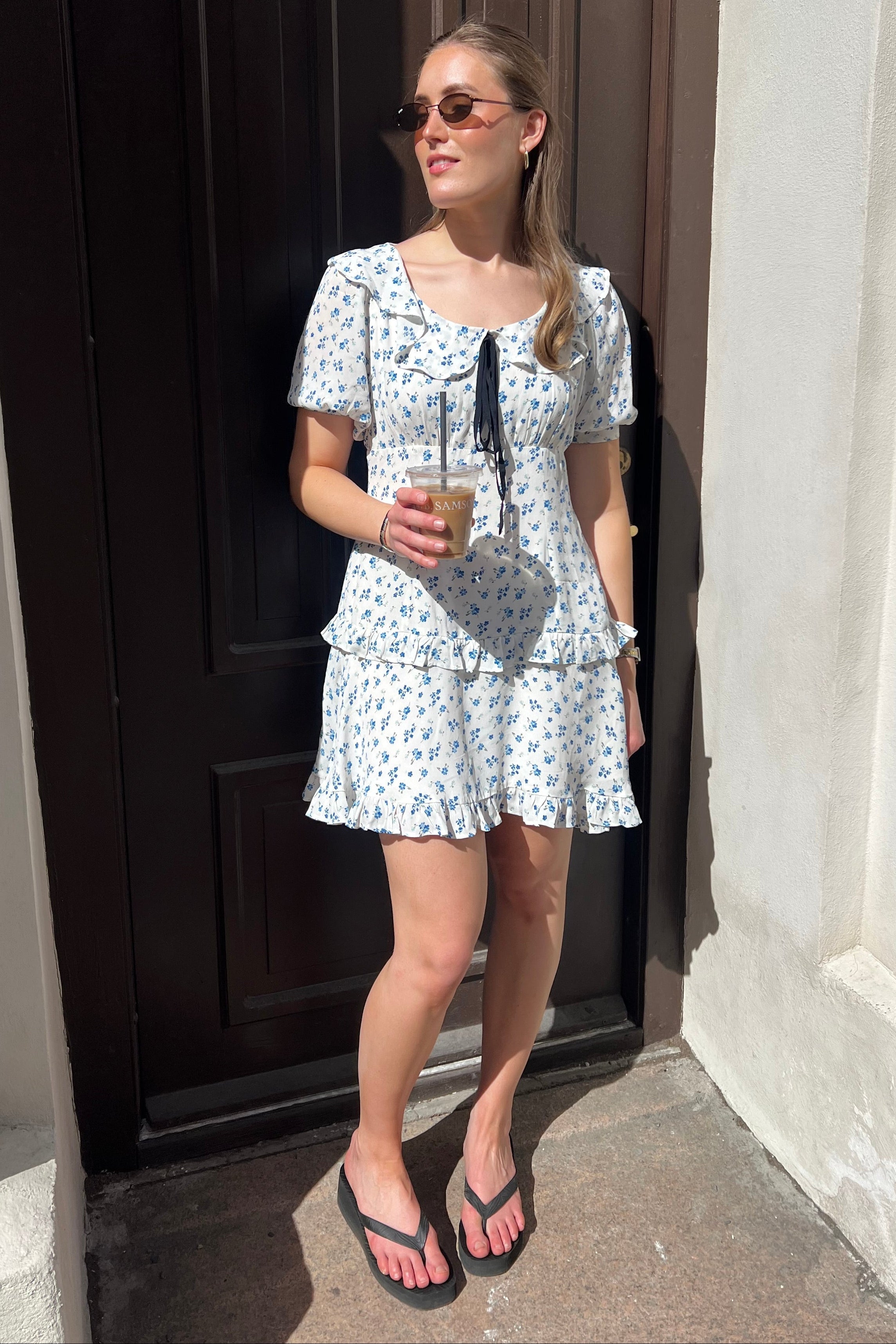 Ilse Floral Mini Dress - Blue/White