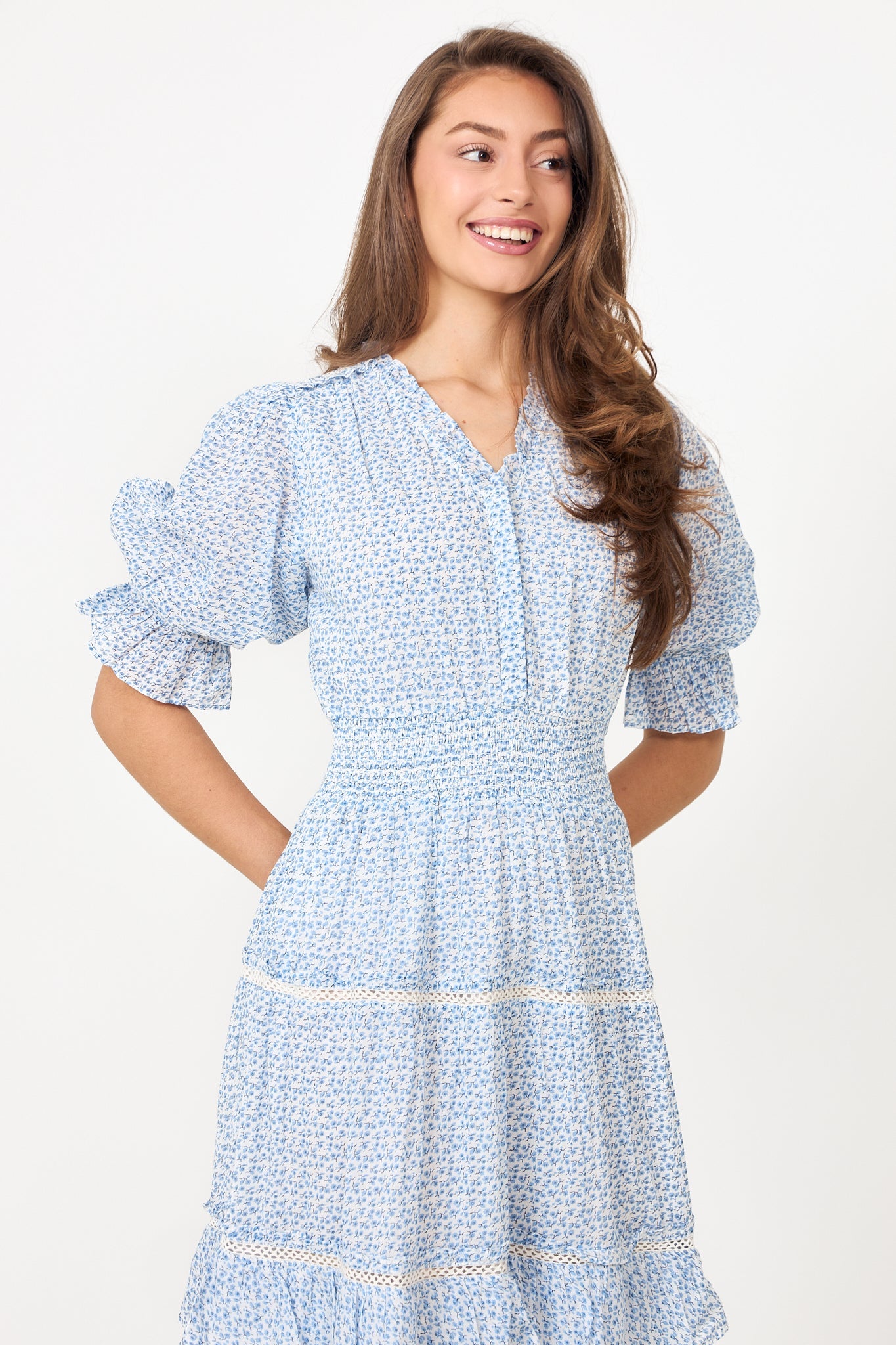 Vera Cotton Flower Dress - Blue Flower