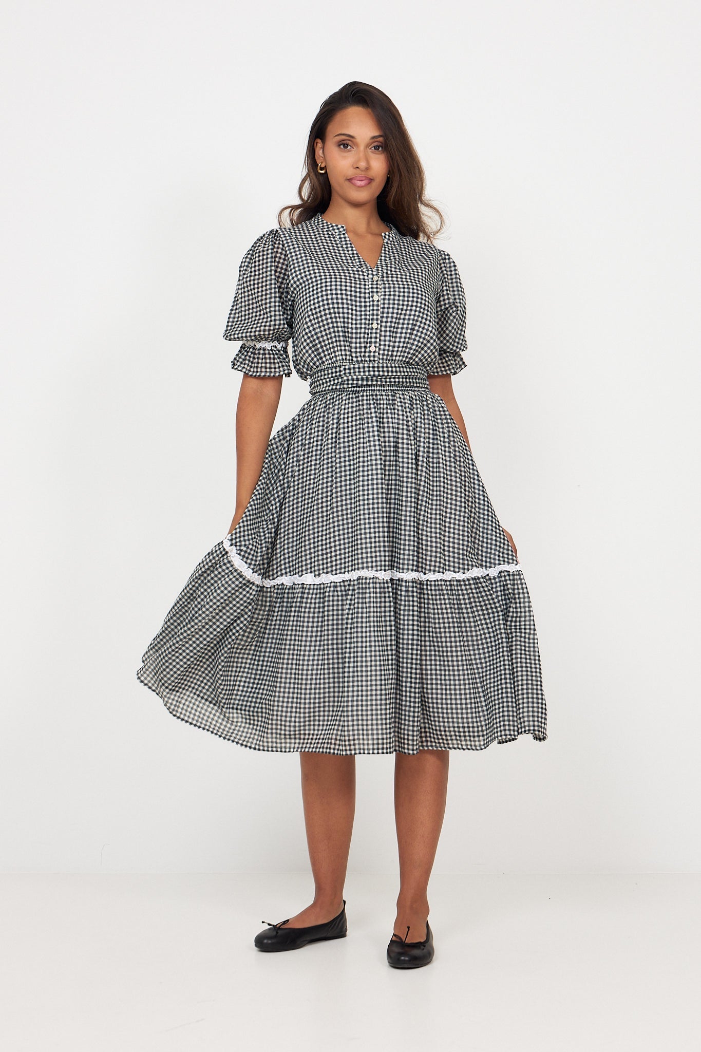 Gertrude Gingham Dress - Black/White