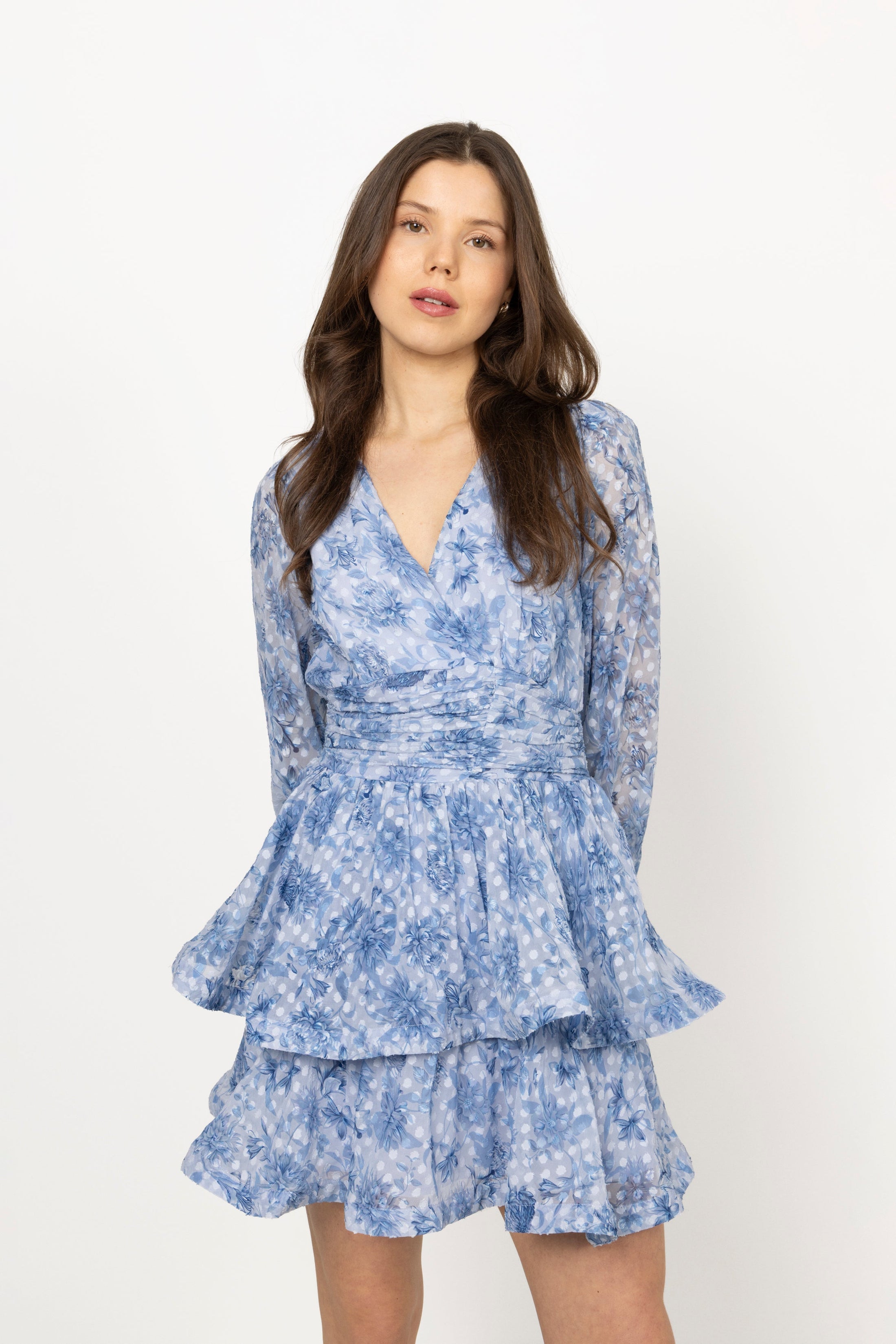 Jade Wave Chiffon Dot Dress - Blue