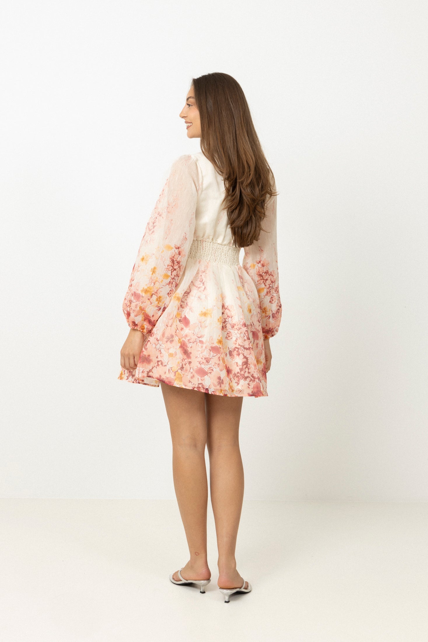 Runa Button Floral Mini Dress - Light Pink Floral