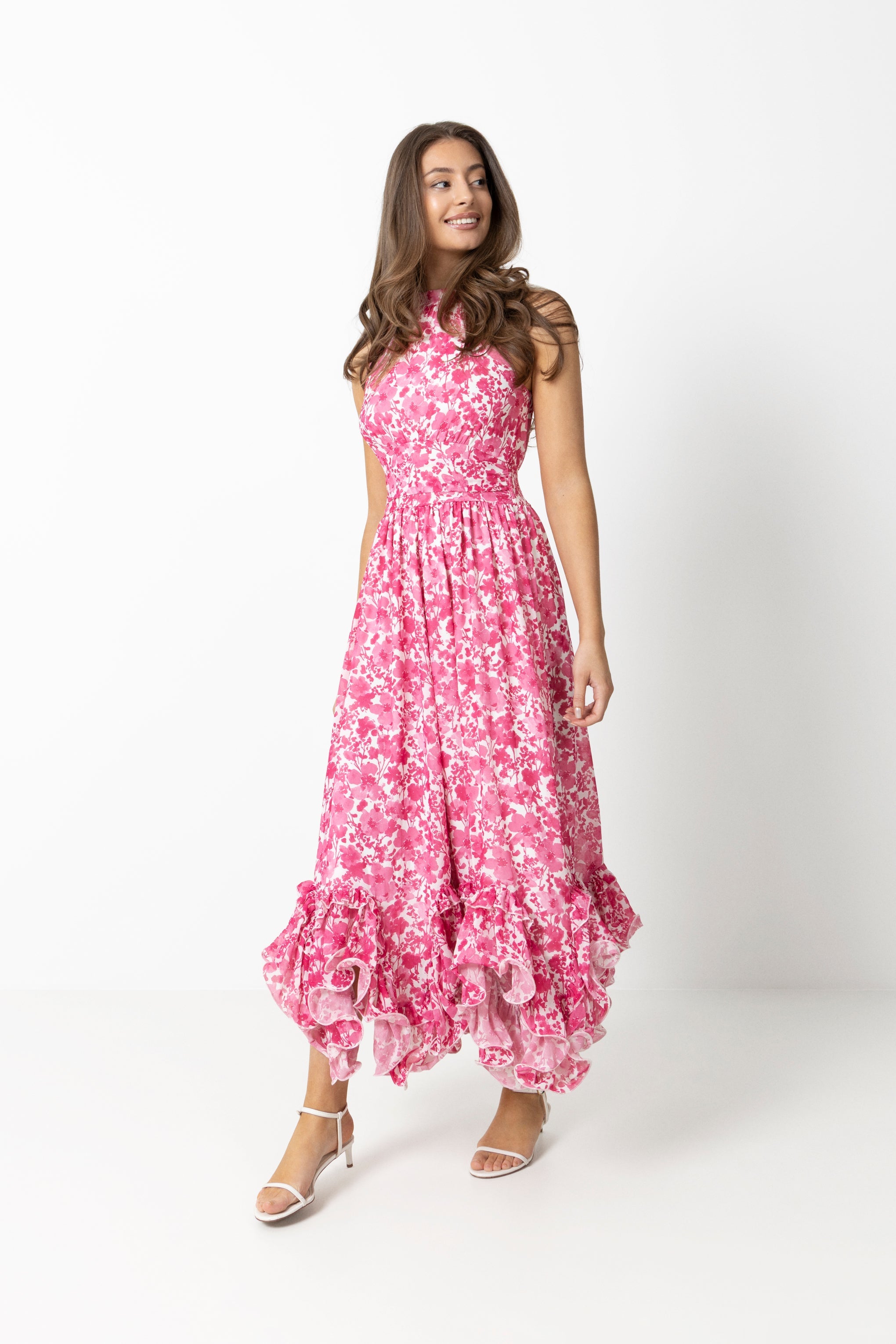 Harriet Chiffon Maxi Dress - Pink Print