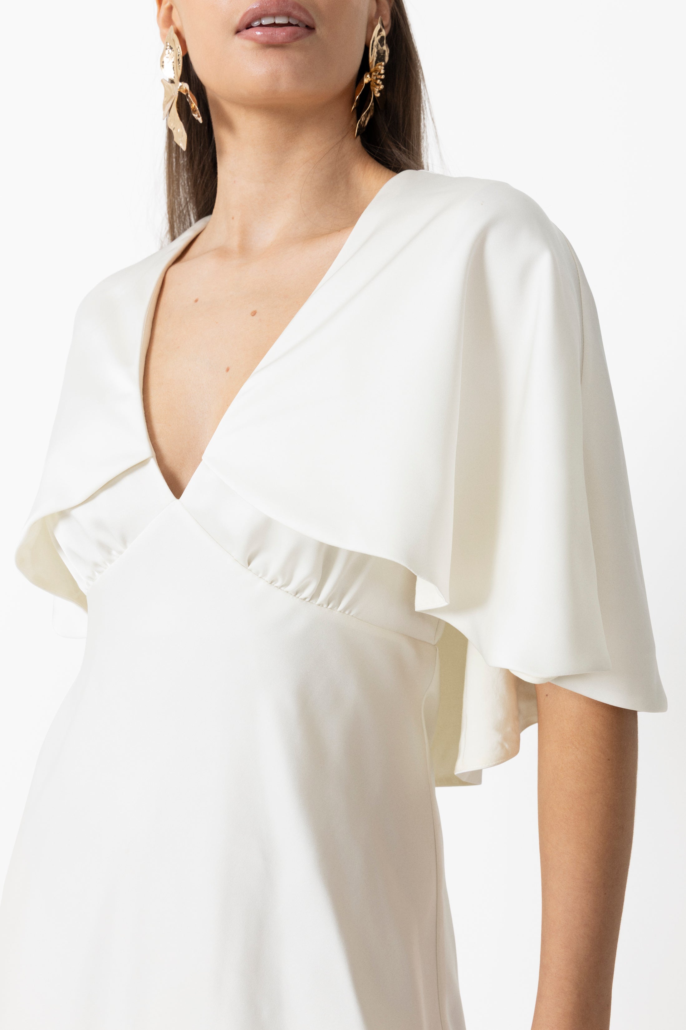 Ariel Satin Cape Mini Dress - Creme