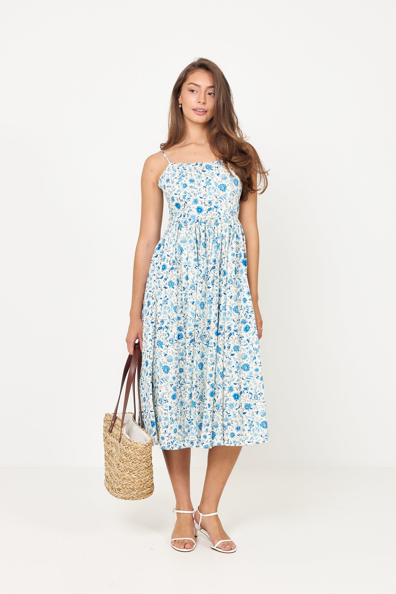 Thyra Cotton Strap Midi Dress - Blue