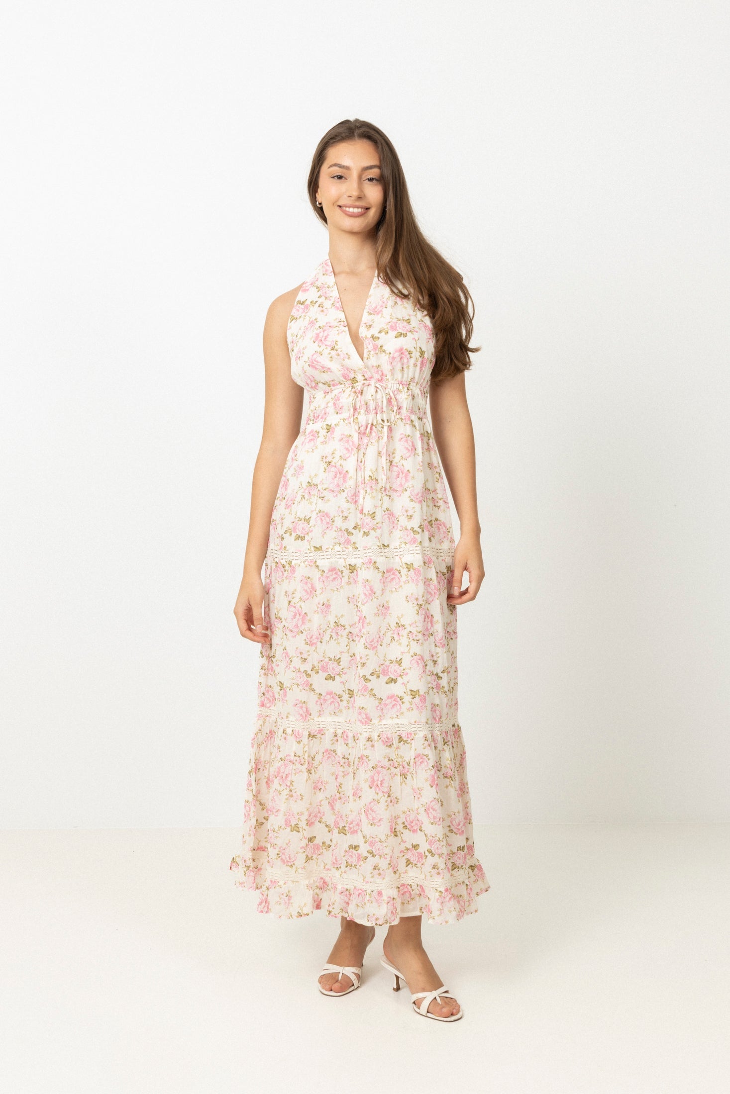 Leona Cotton Maxi Dress - Pink Floral