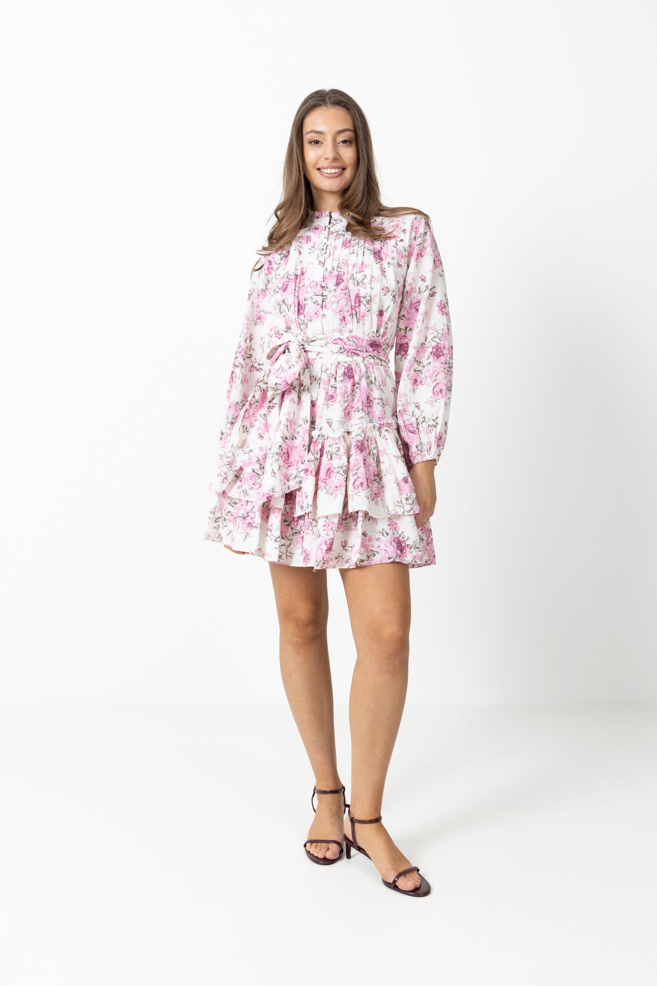 Kirsten Linen Mini Dress - Pink Floral