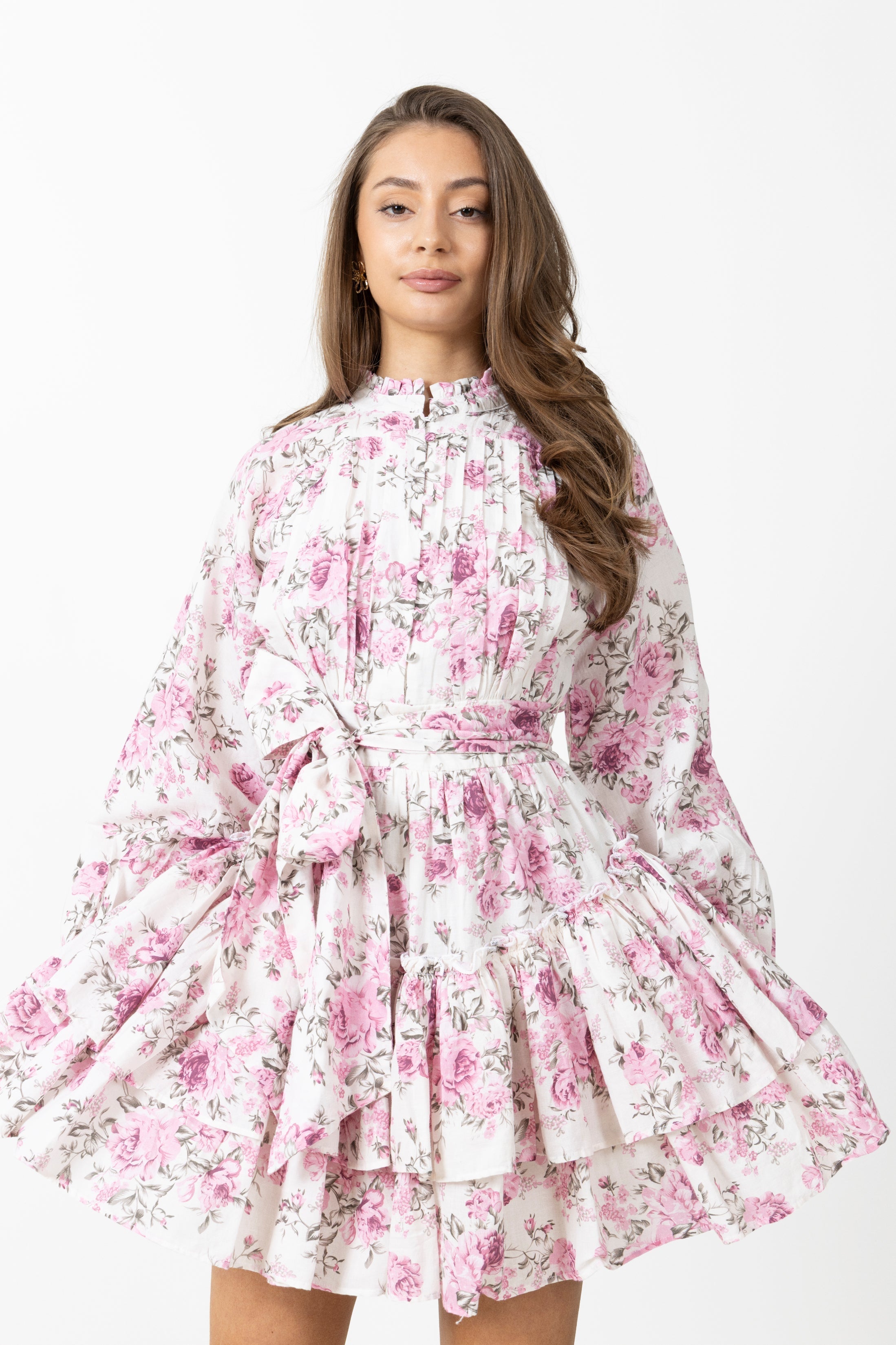 Kirsten Linen Mini Dress - Pink Floral