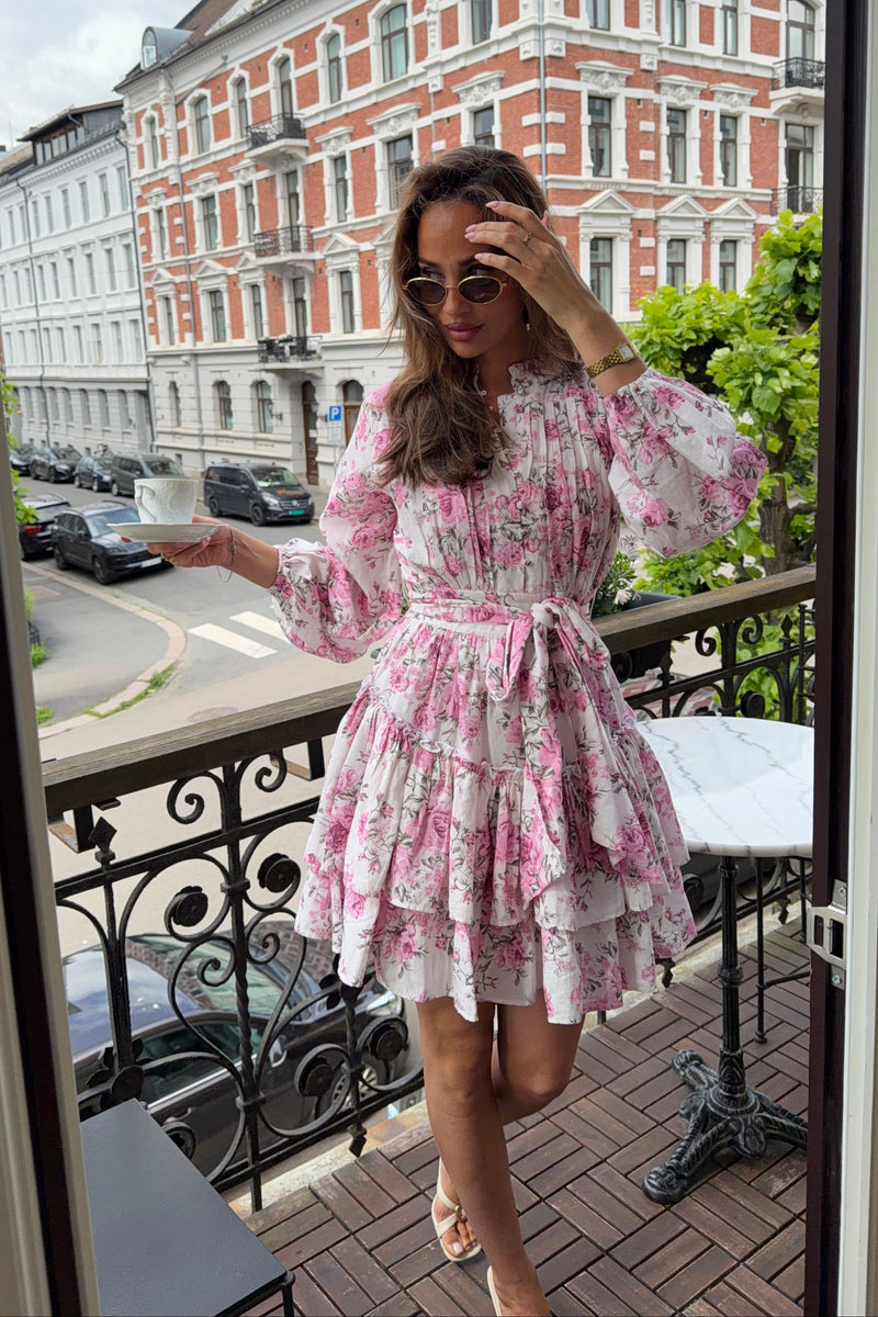 Kirsten Linen Mini Dress - Pink Floral
