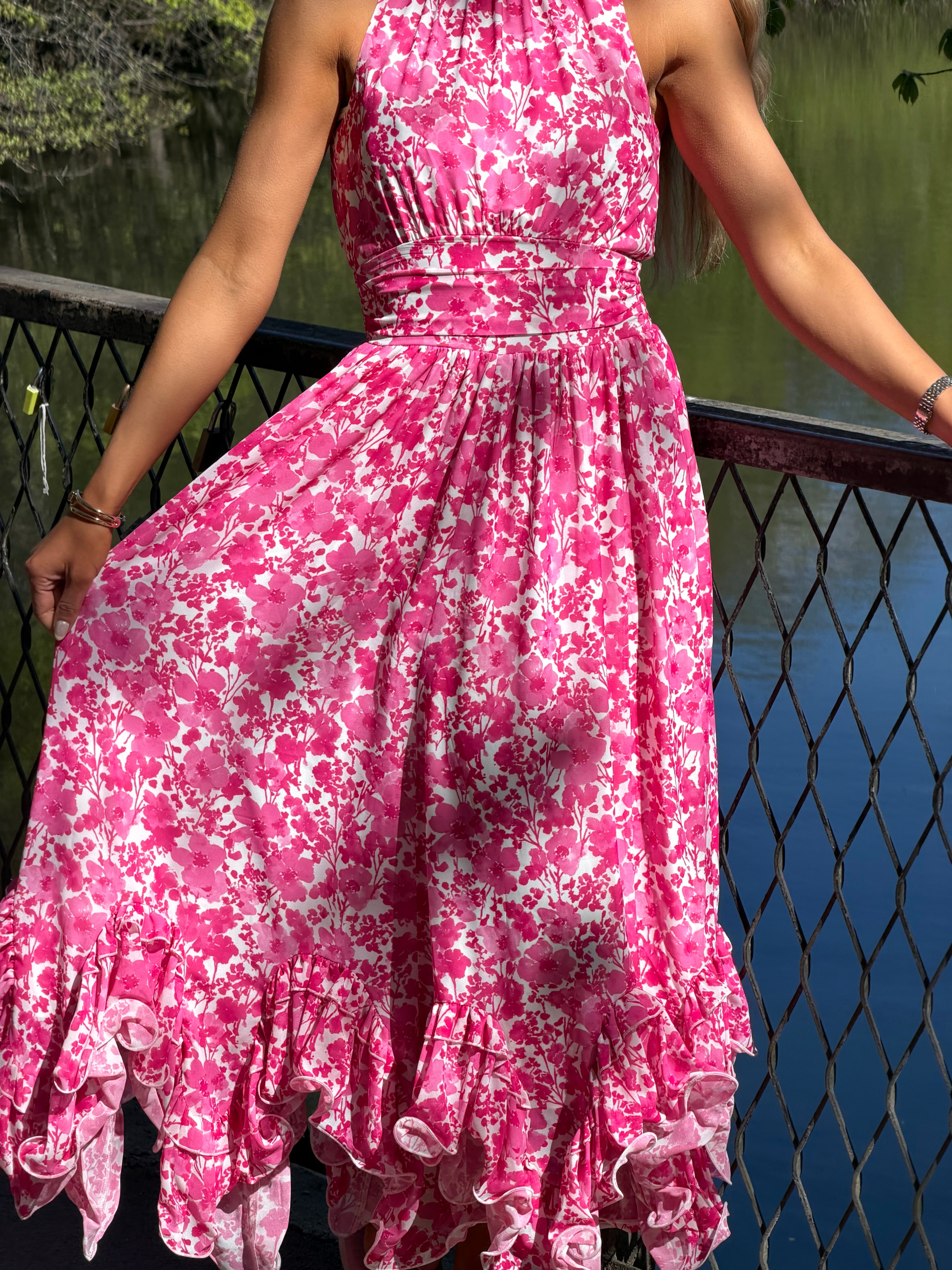 Harriet Chiffon Maxi Dress - Pink Print