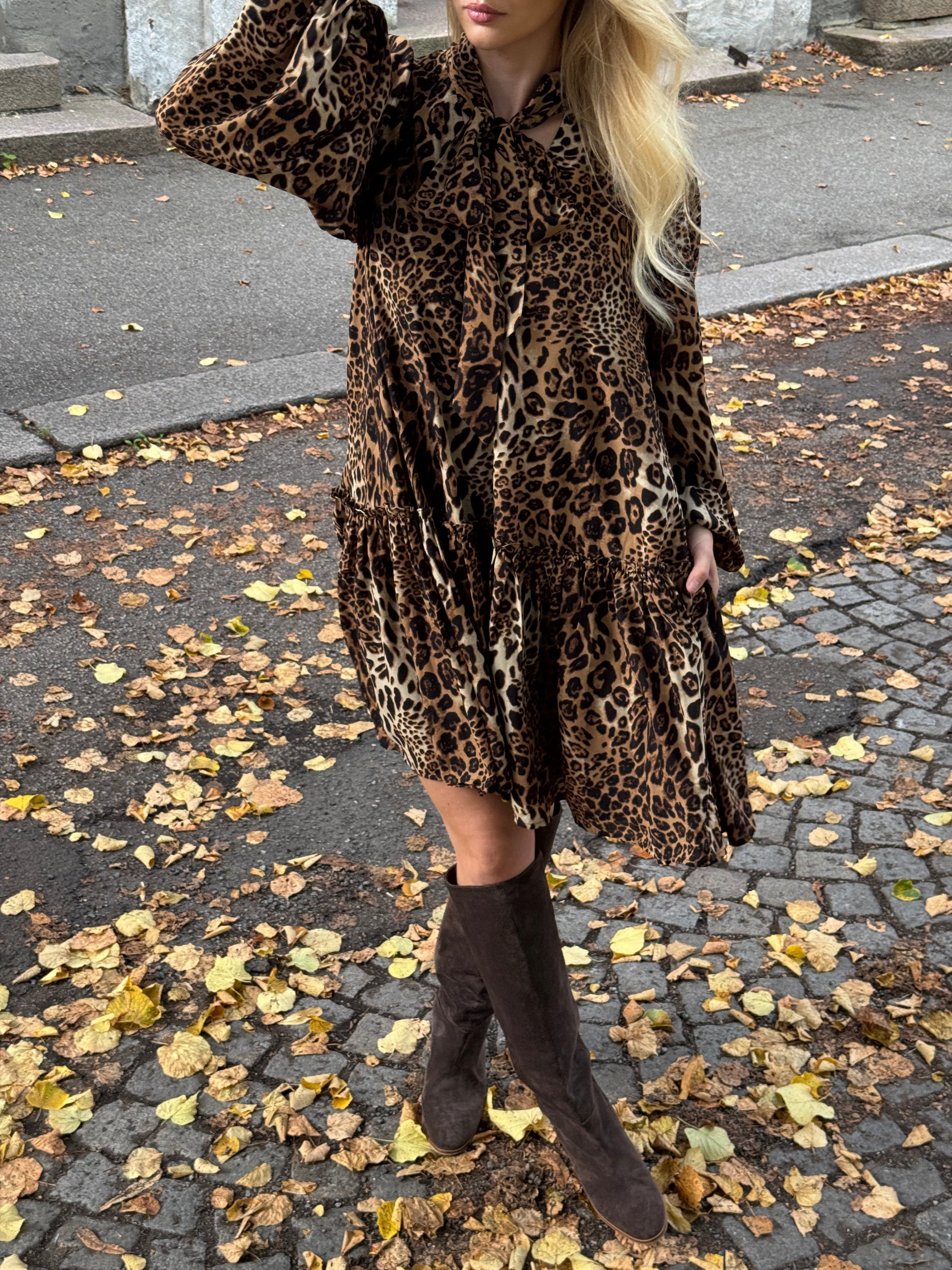 Jofrid Bow Mini Dress - Leopard