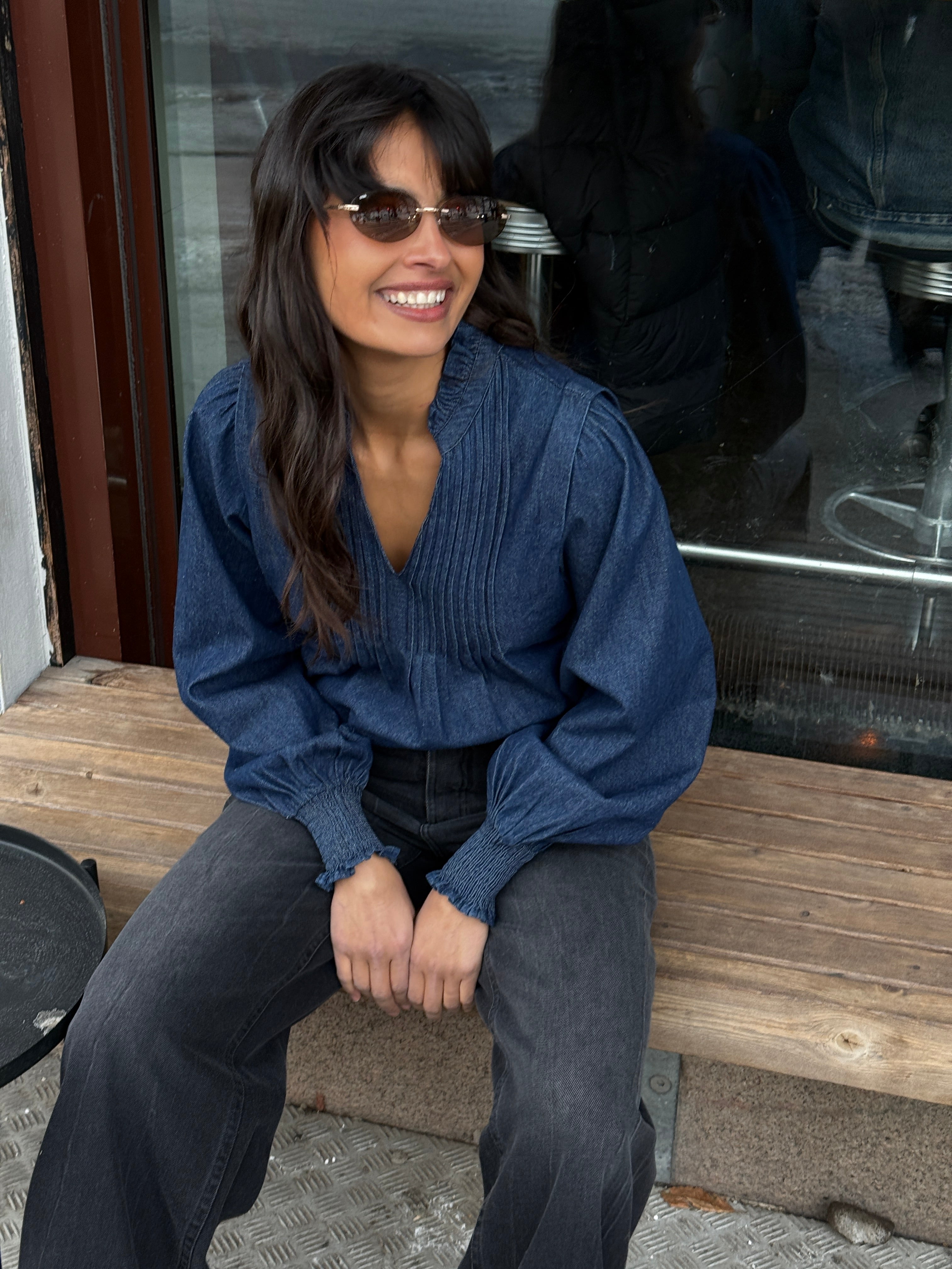 Emma Denim Solid Blouse - Blue