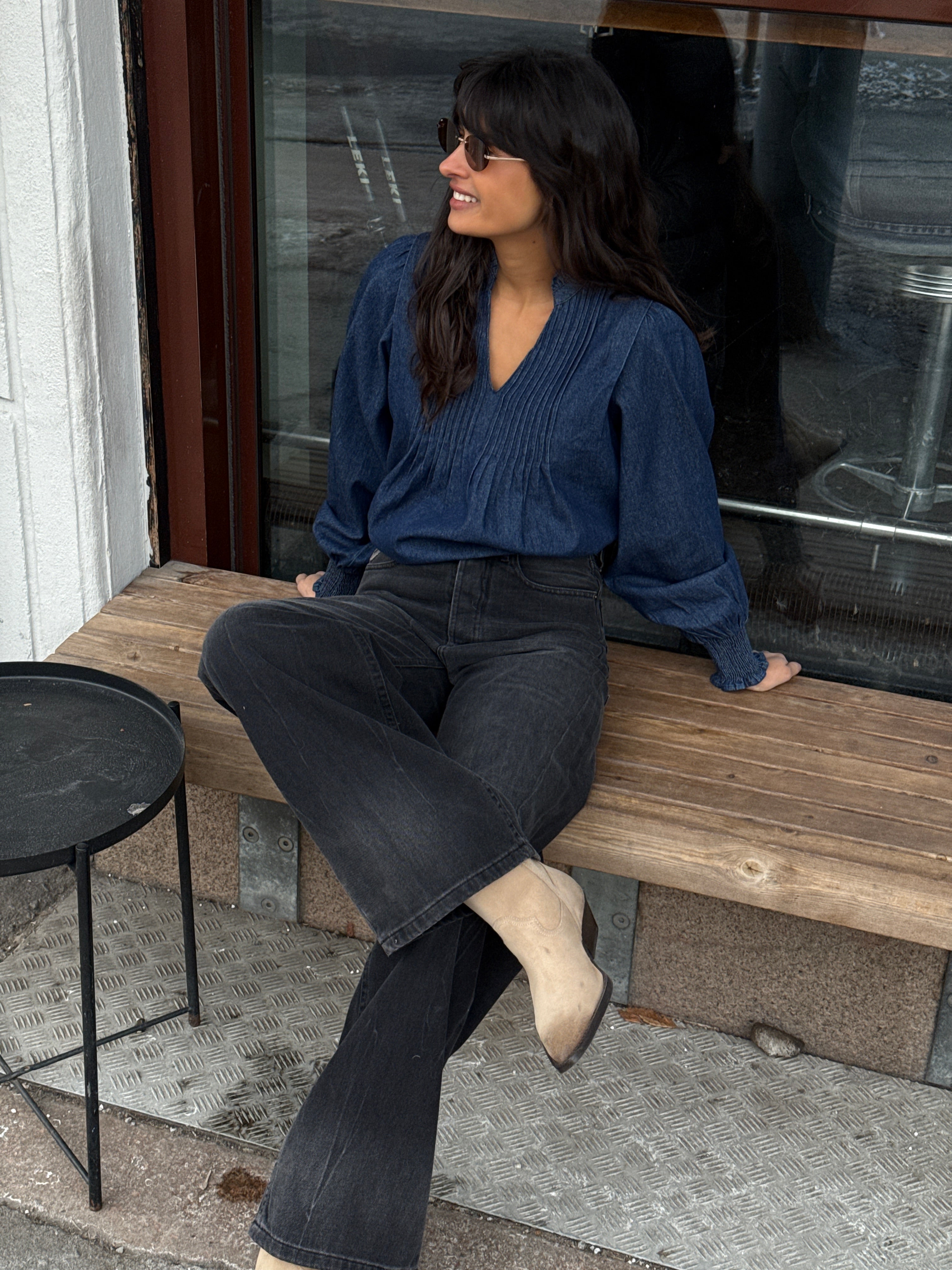 Emma Denim Solid Blouse - Blue