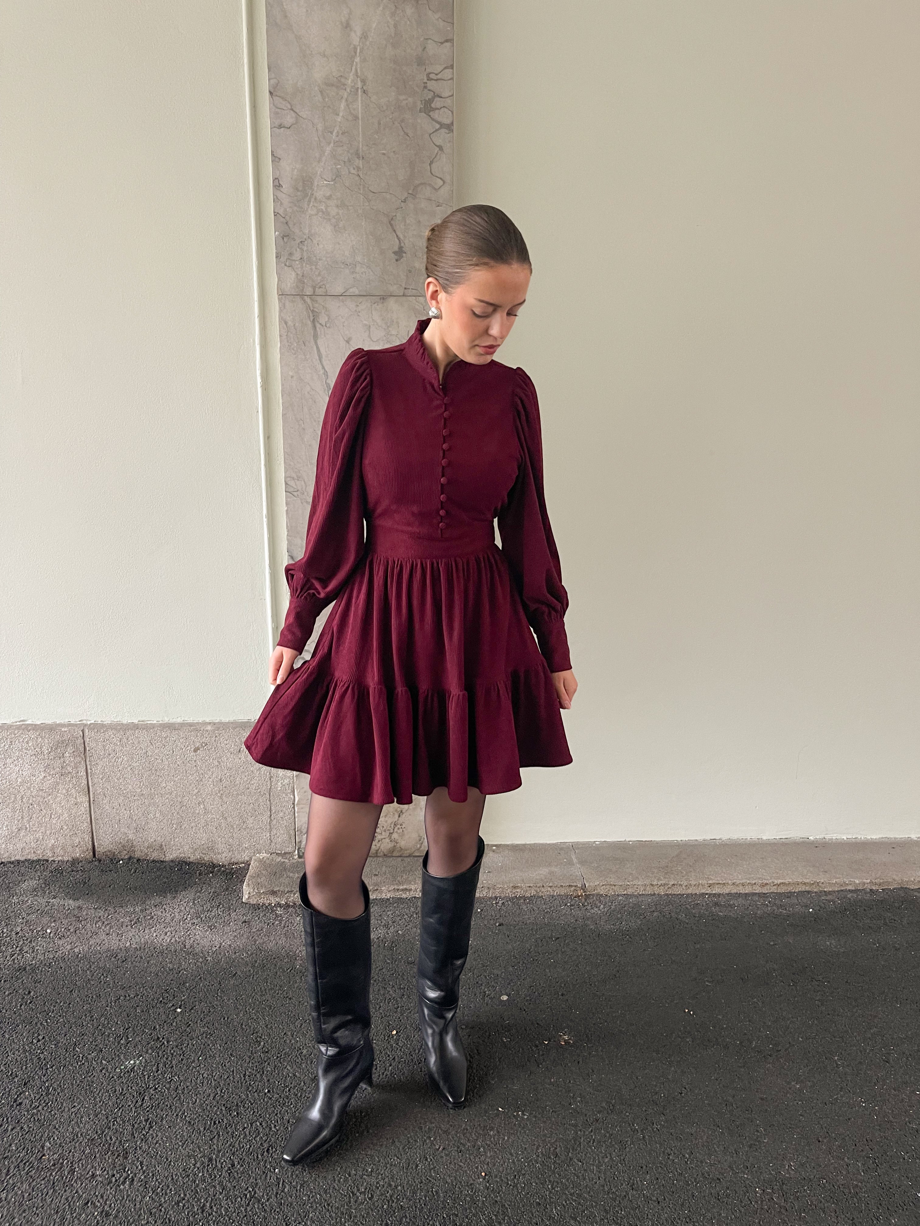 Liv Cord Solid Dress - Wine