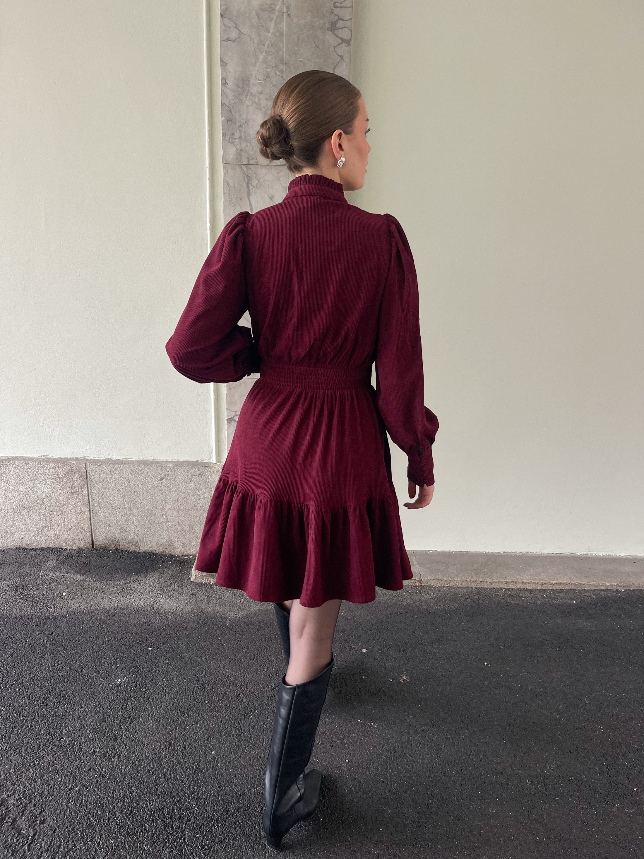 Liv Cord Solid Dress - Wine