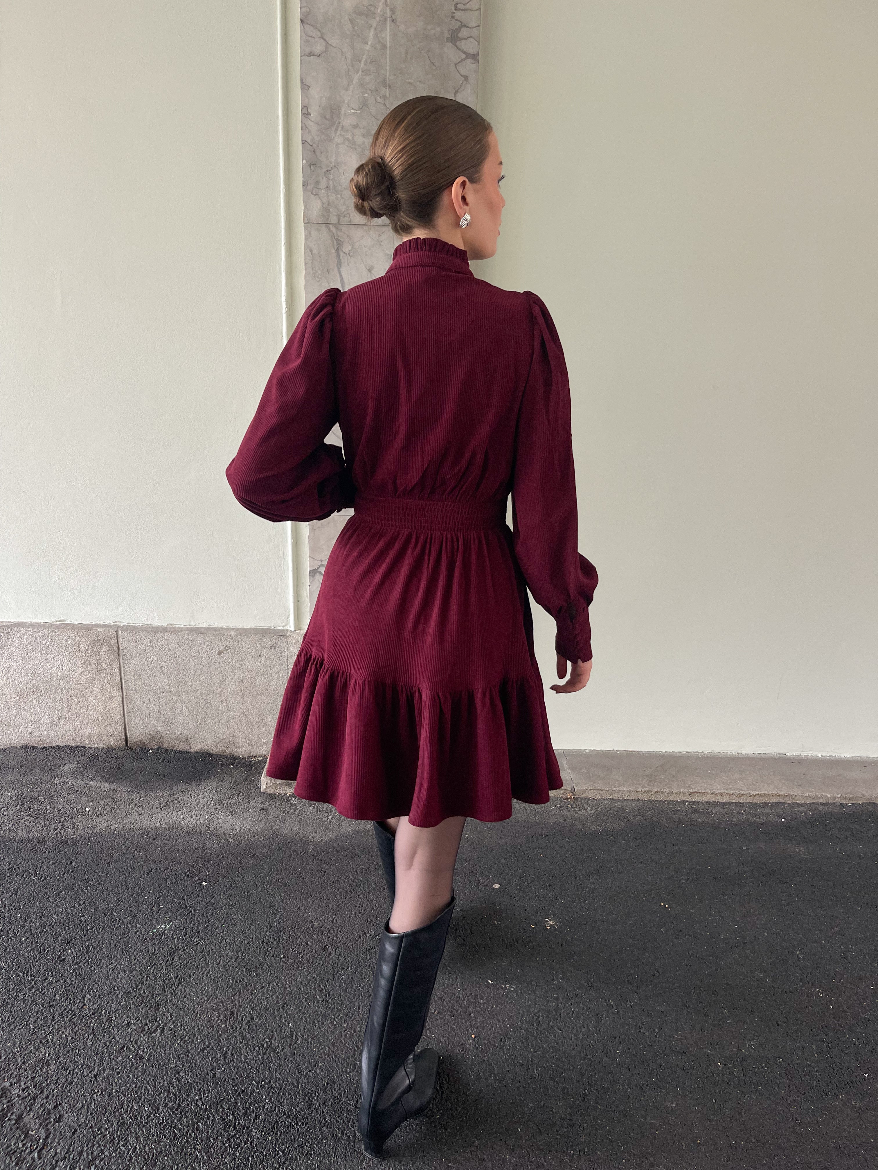 Liv Cord Solid Dress - Wine