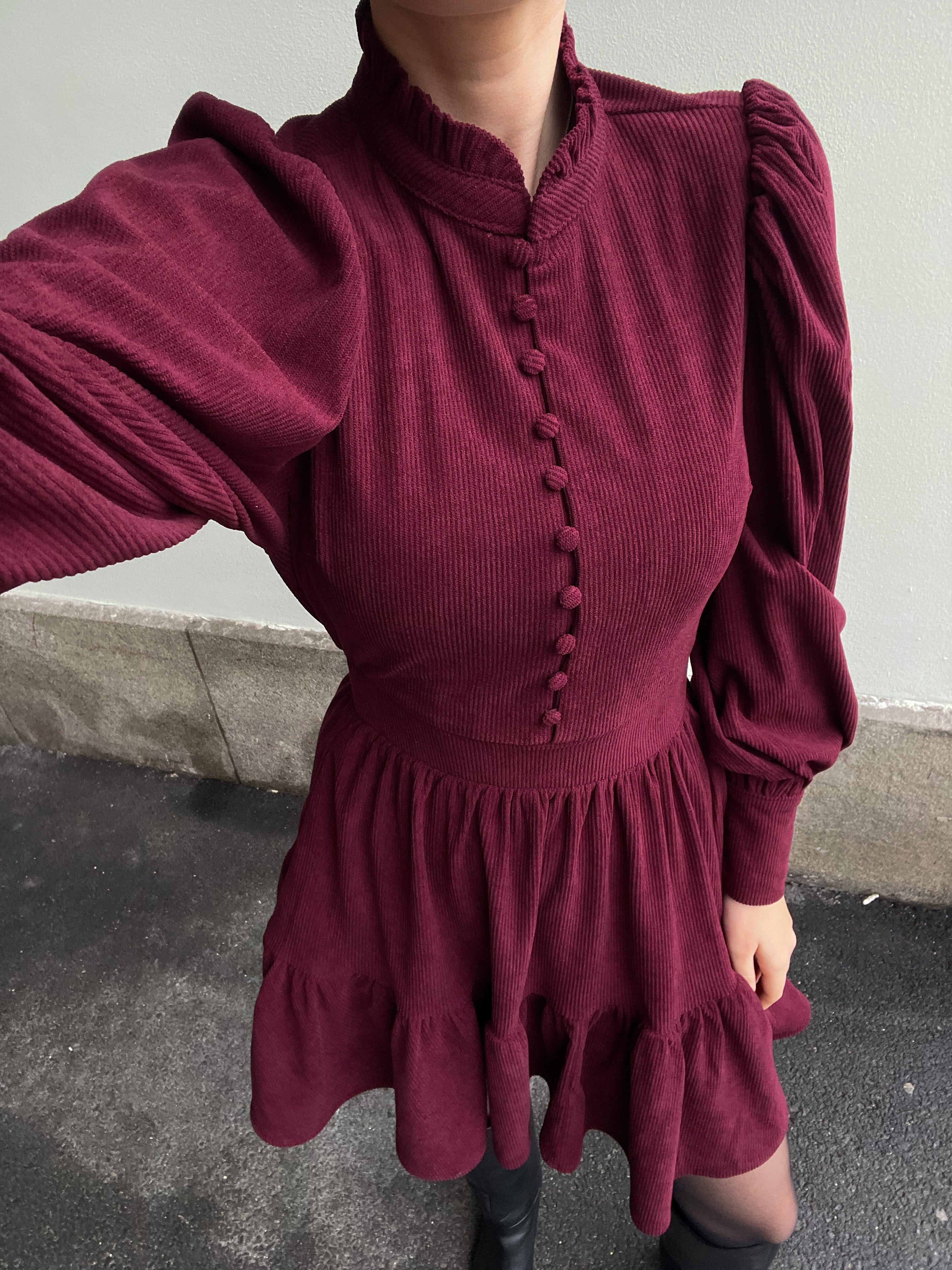 Liv Cord Solid Dress - Wine