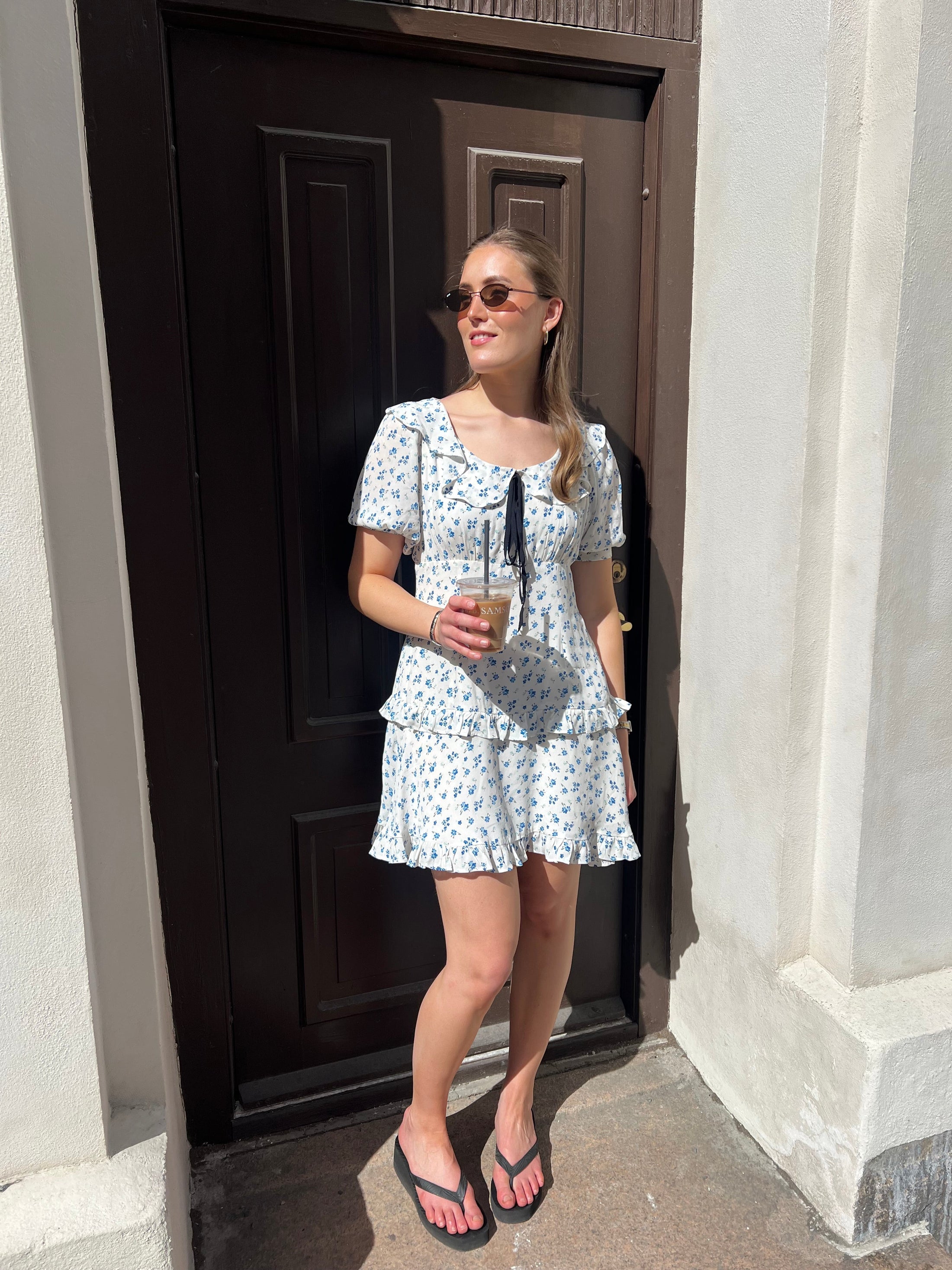 Ilse Floral Mini Dress - Blue/White