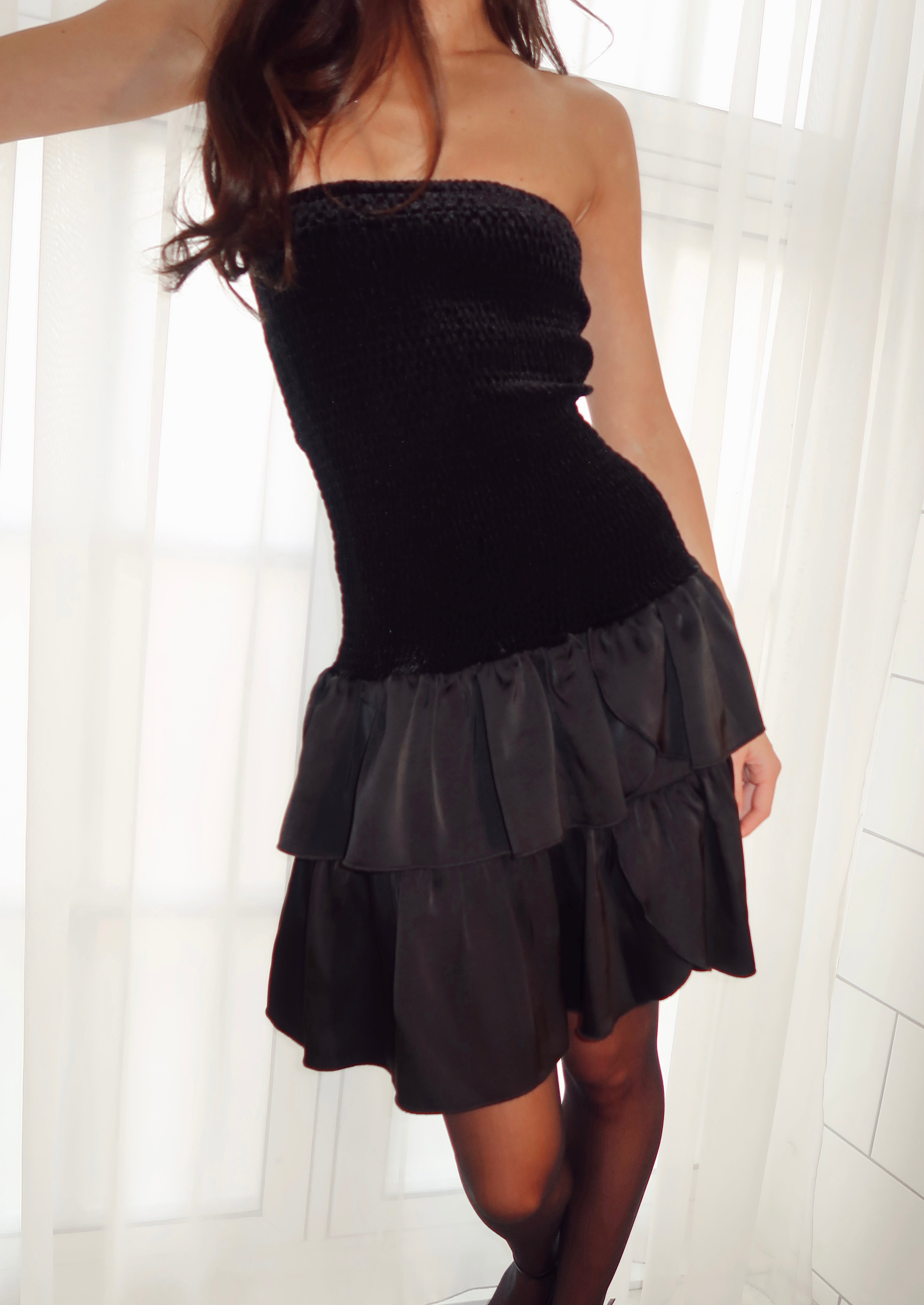Kanutte Velvet Smock Dress - Black