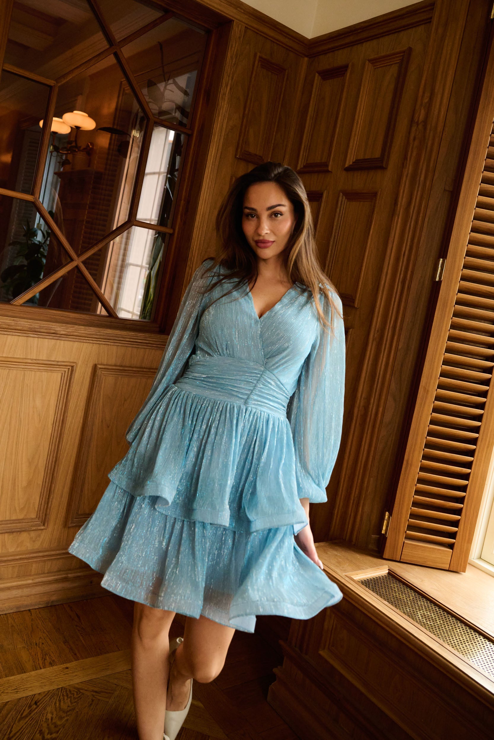 Jade Wave Plisse Dress - Light Blue
