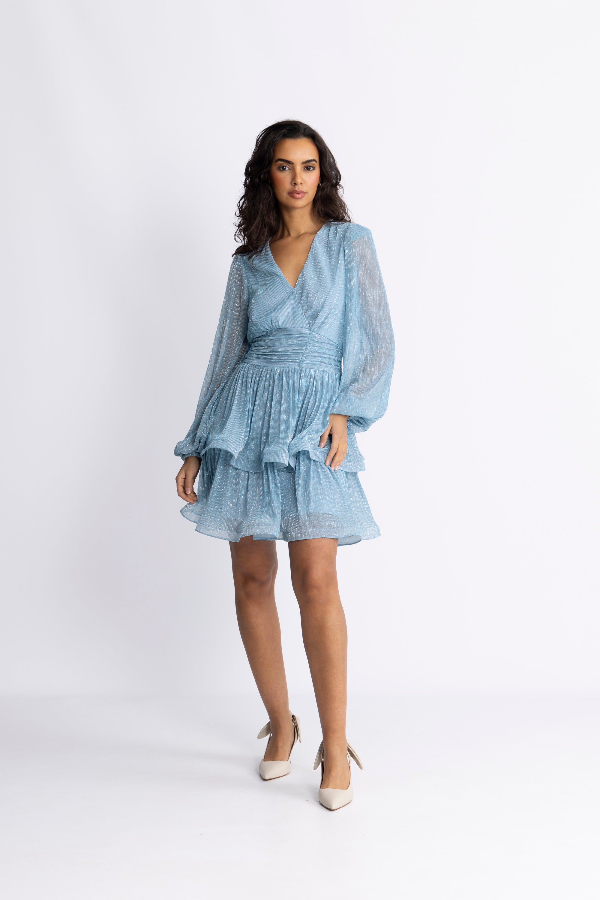 Jade Wave Plisse Dress - Light Blue