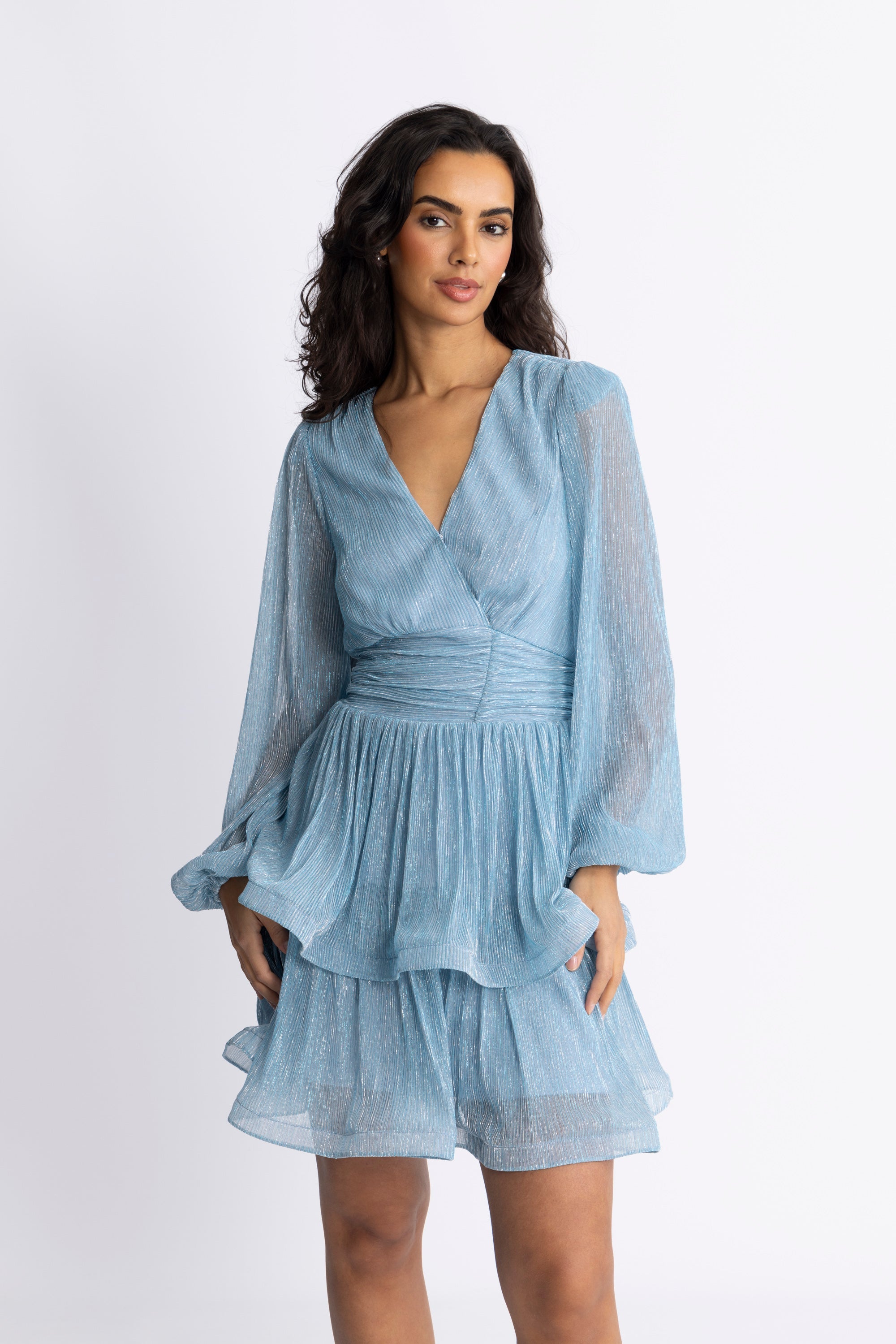 Jade Wave Plisse Dress - Light Blue