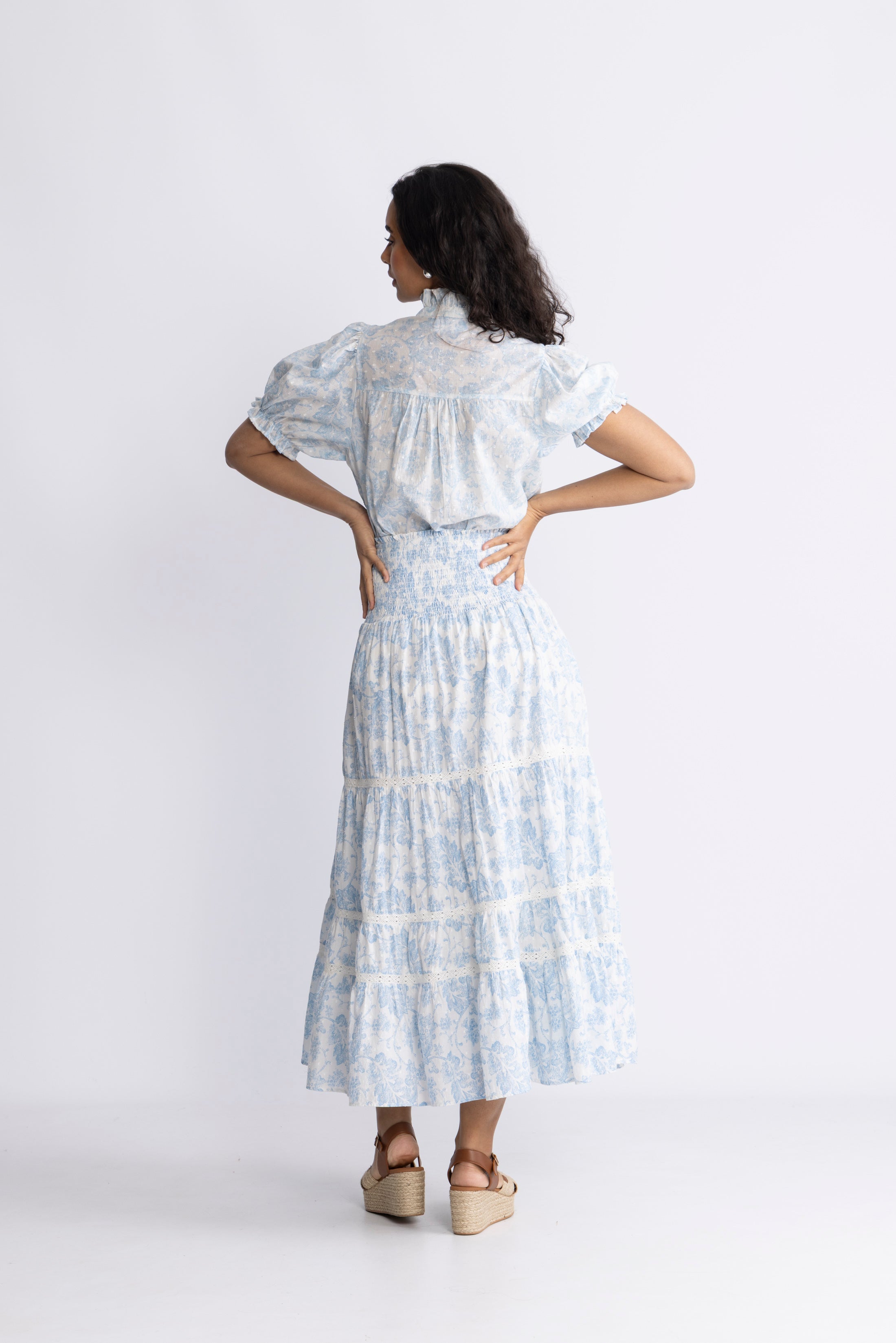 Vendla Flower Dobby Skirt - Blue Dobby Flower