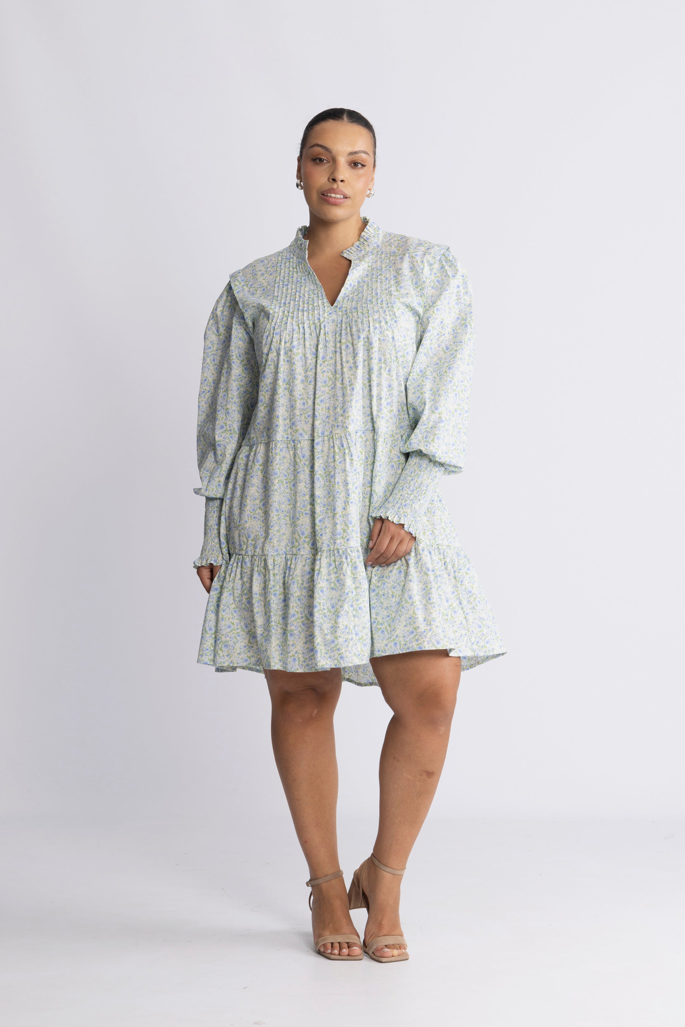 Embla Poplin Print Dress - Blue Garden