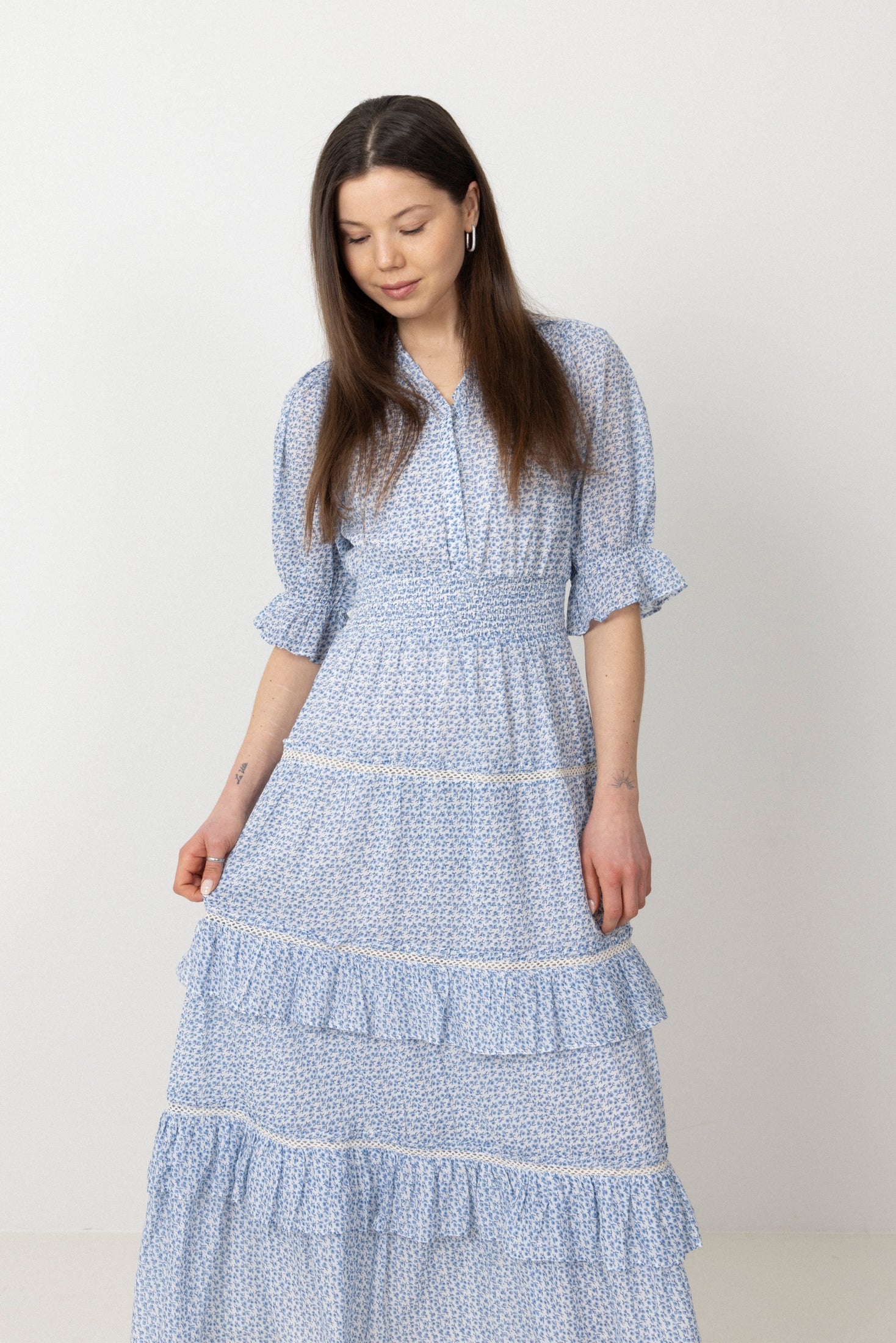 Vera Cotton Flower Dress - Blue Flower