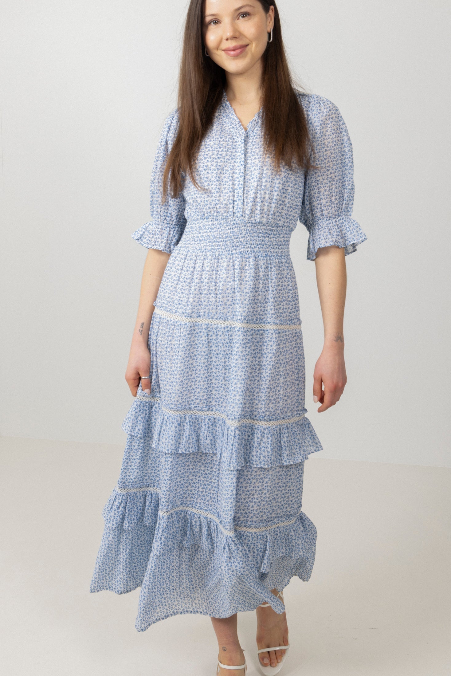 Vera Cotton Flower Dress - Blue Flower
