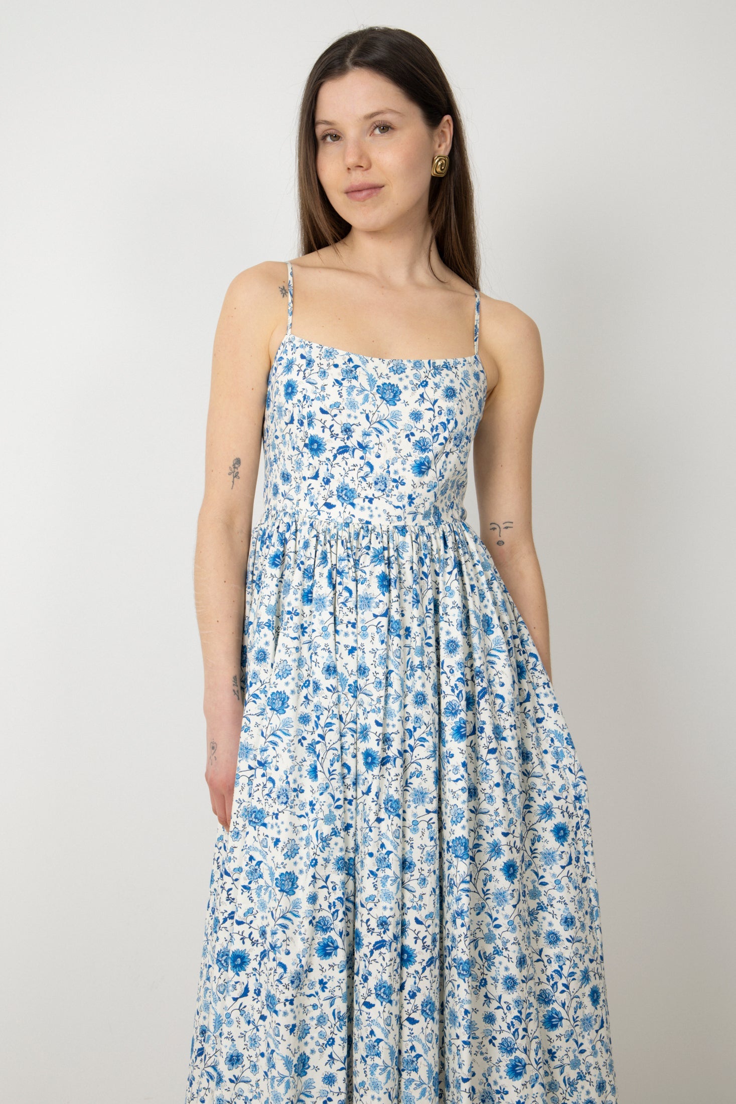Thyra Cotton Strap Midi Dress - Blue