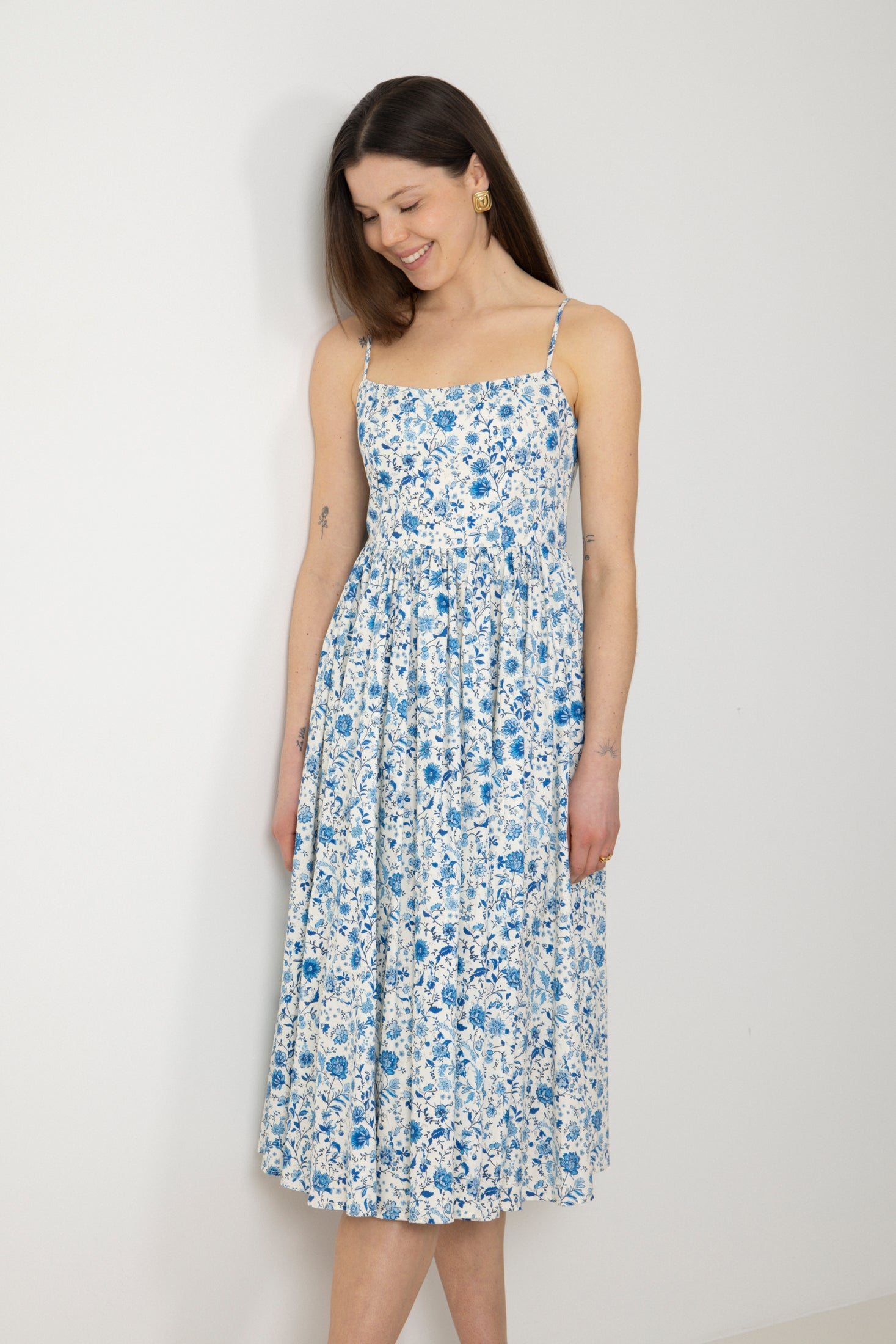 Thyra Cotton Strap Midi Dress - Blue