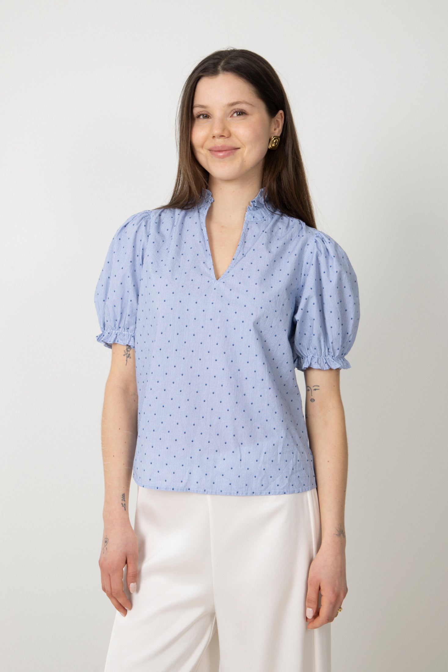 Signy Stripe Emb Blouse - Blue Stripe