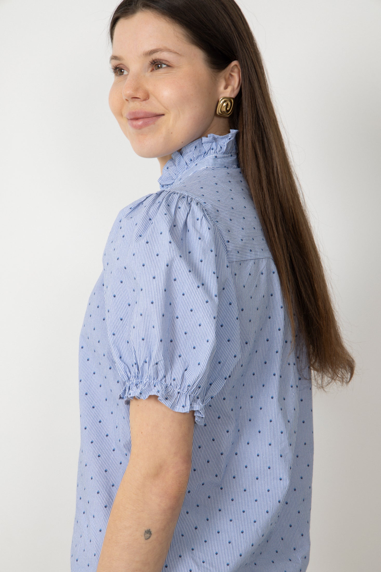 Signy Stripe Emb Blouse - Blue Stripe