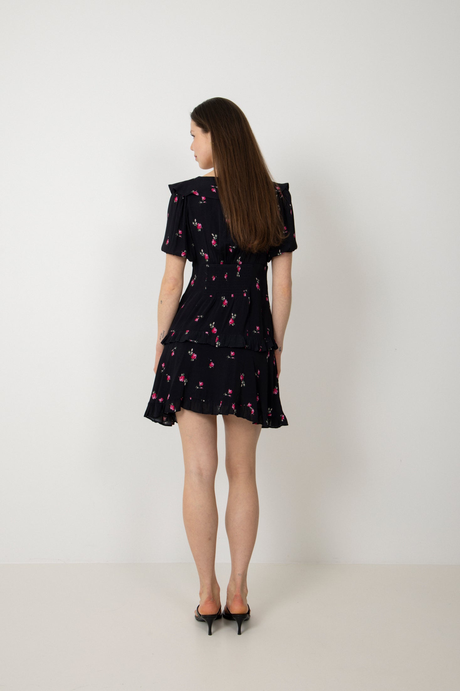 Ilse Flower Mini Dress - Black Pink