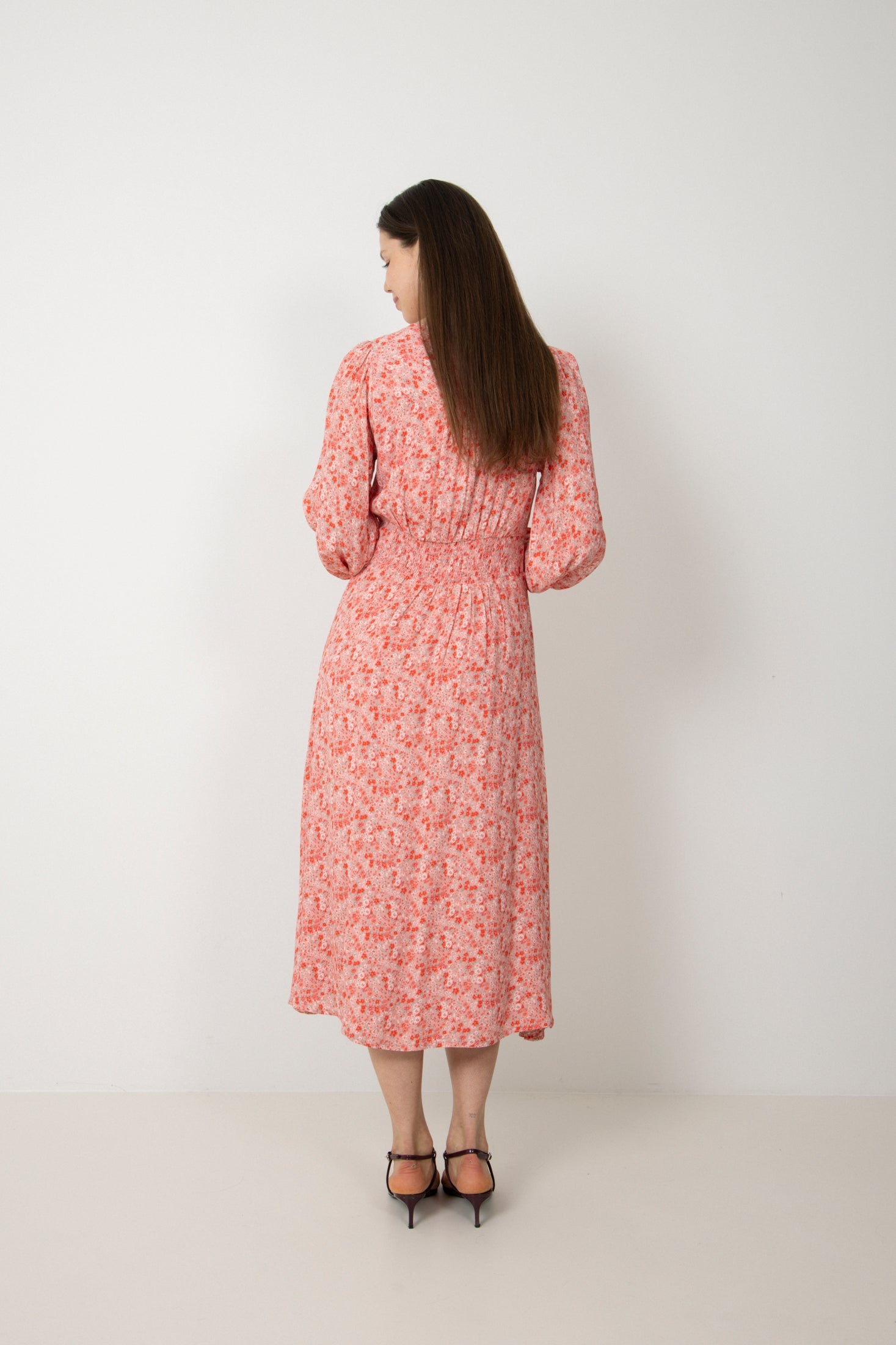 Una Crepe Midi Dress - Light Pink Floral