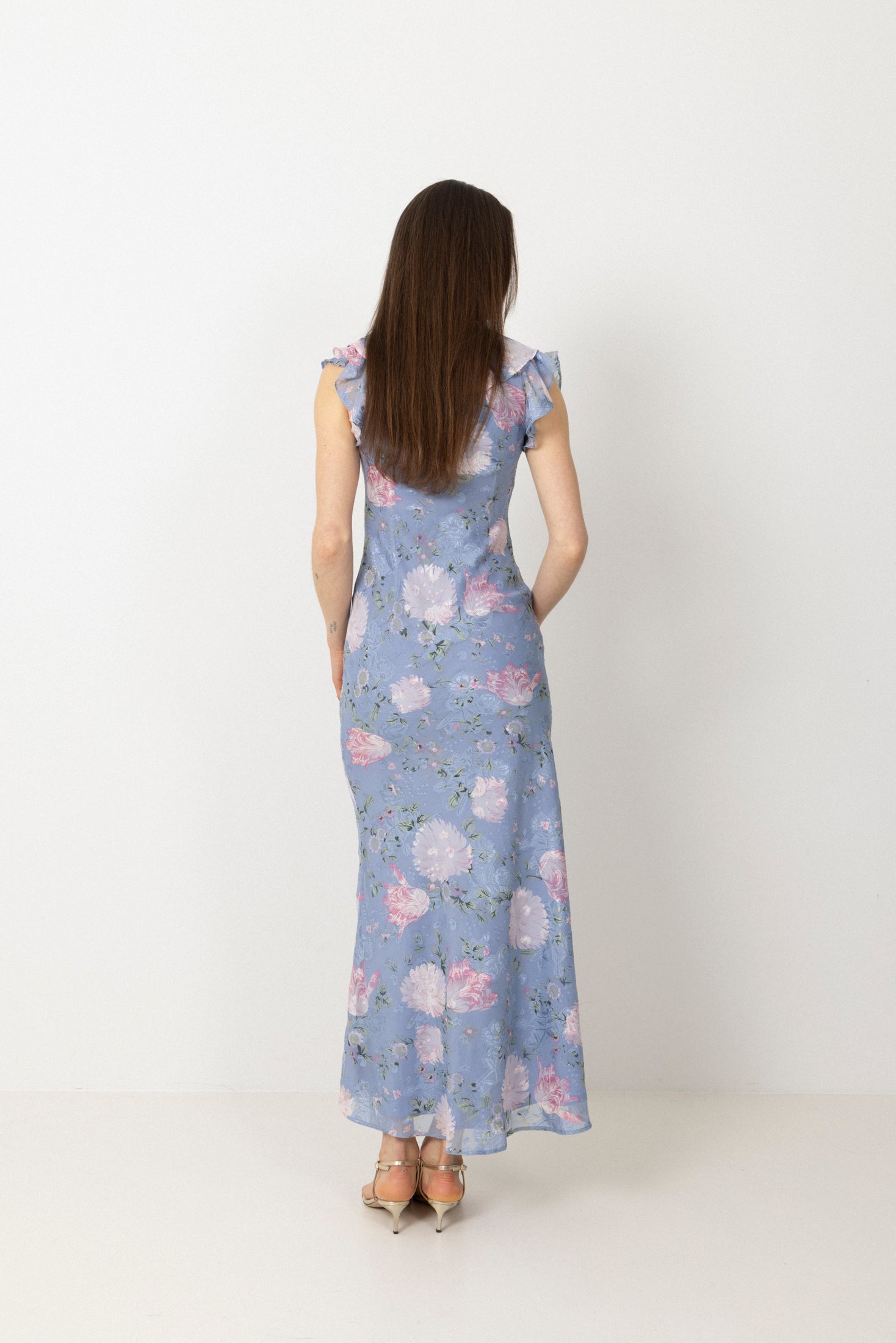 Adelia Chiffon Floral Dress - Light Blue