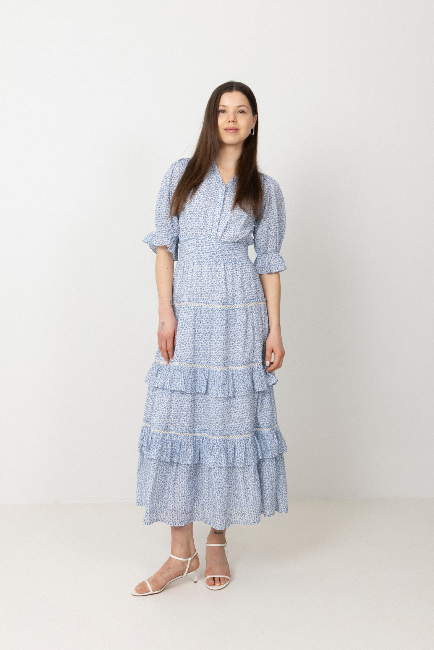 Vera Cotton Flower Dress - Blue Flower