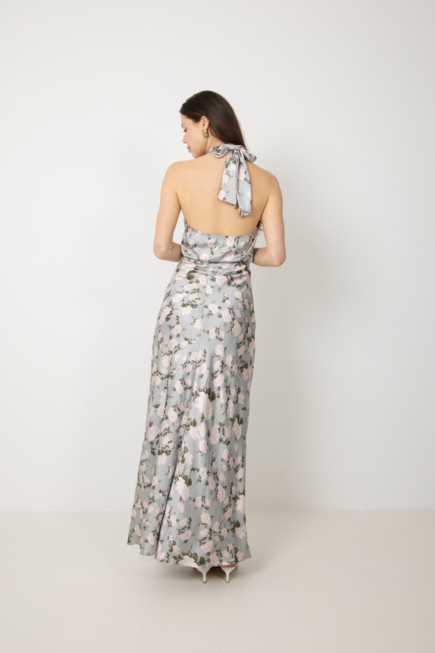Ebba Floral Satin Maxi Dress - Green