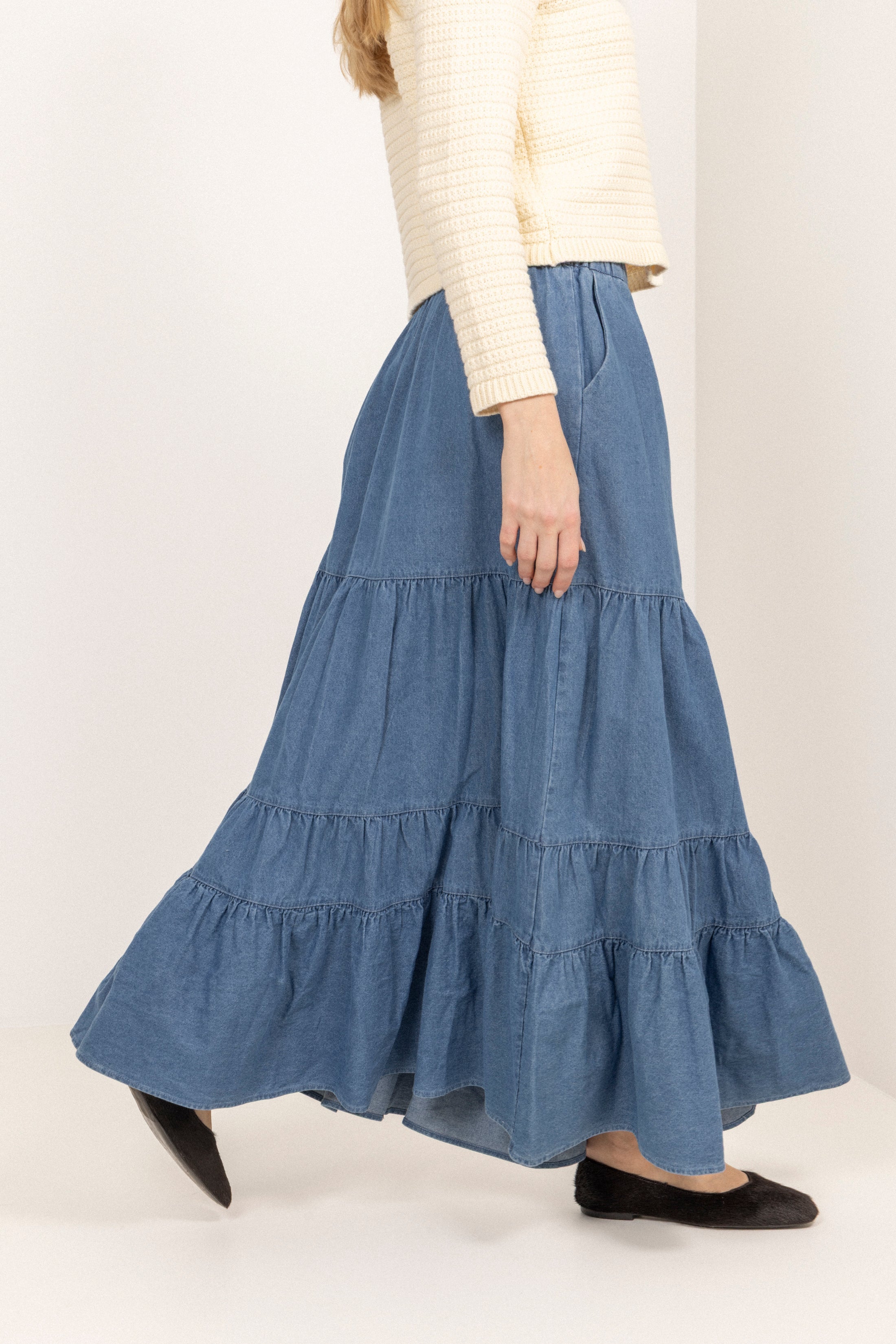 Ellen Denim Maxi Skirt - Blue