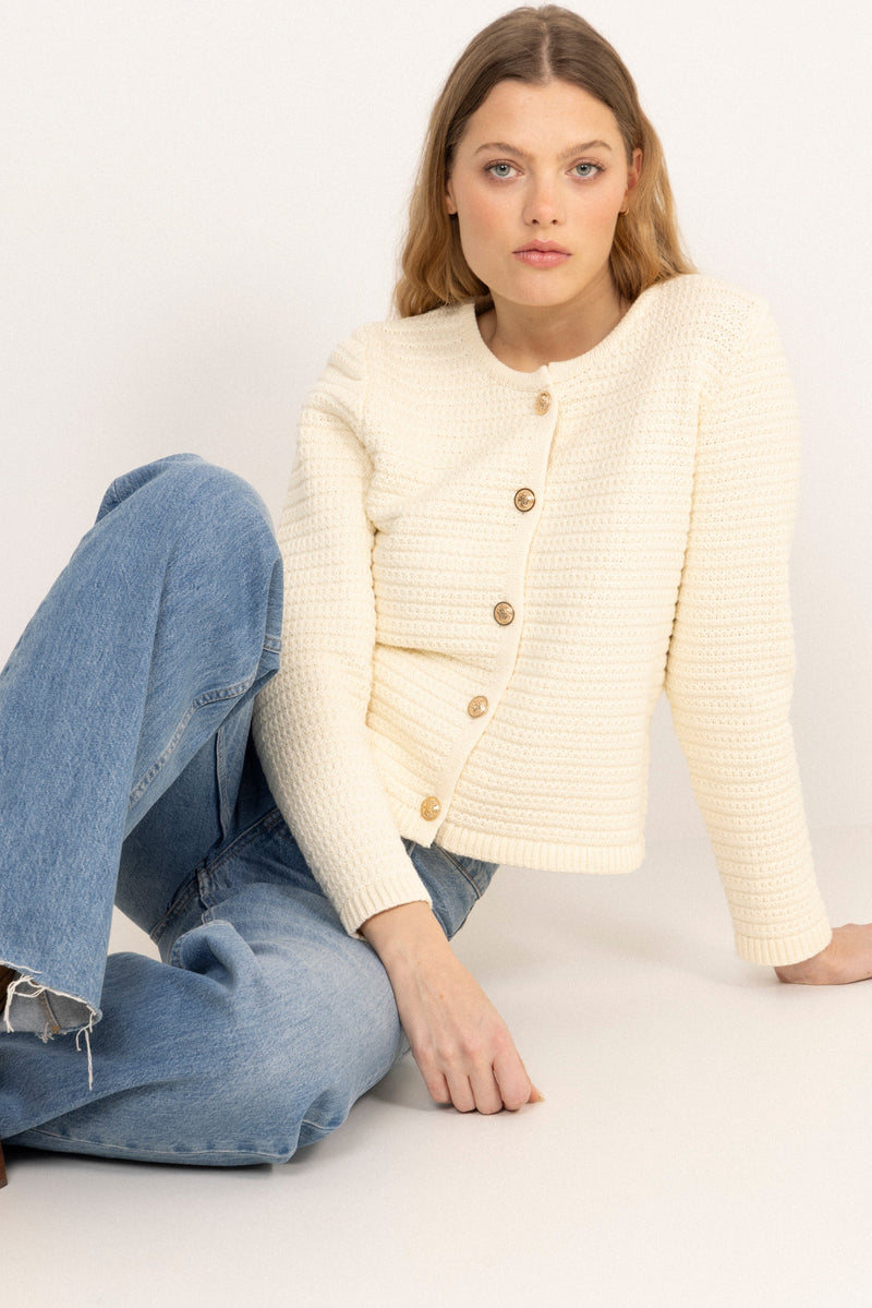 Marie Cotton Knit Cardigan - Off White