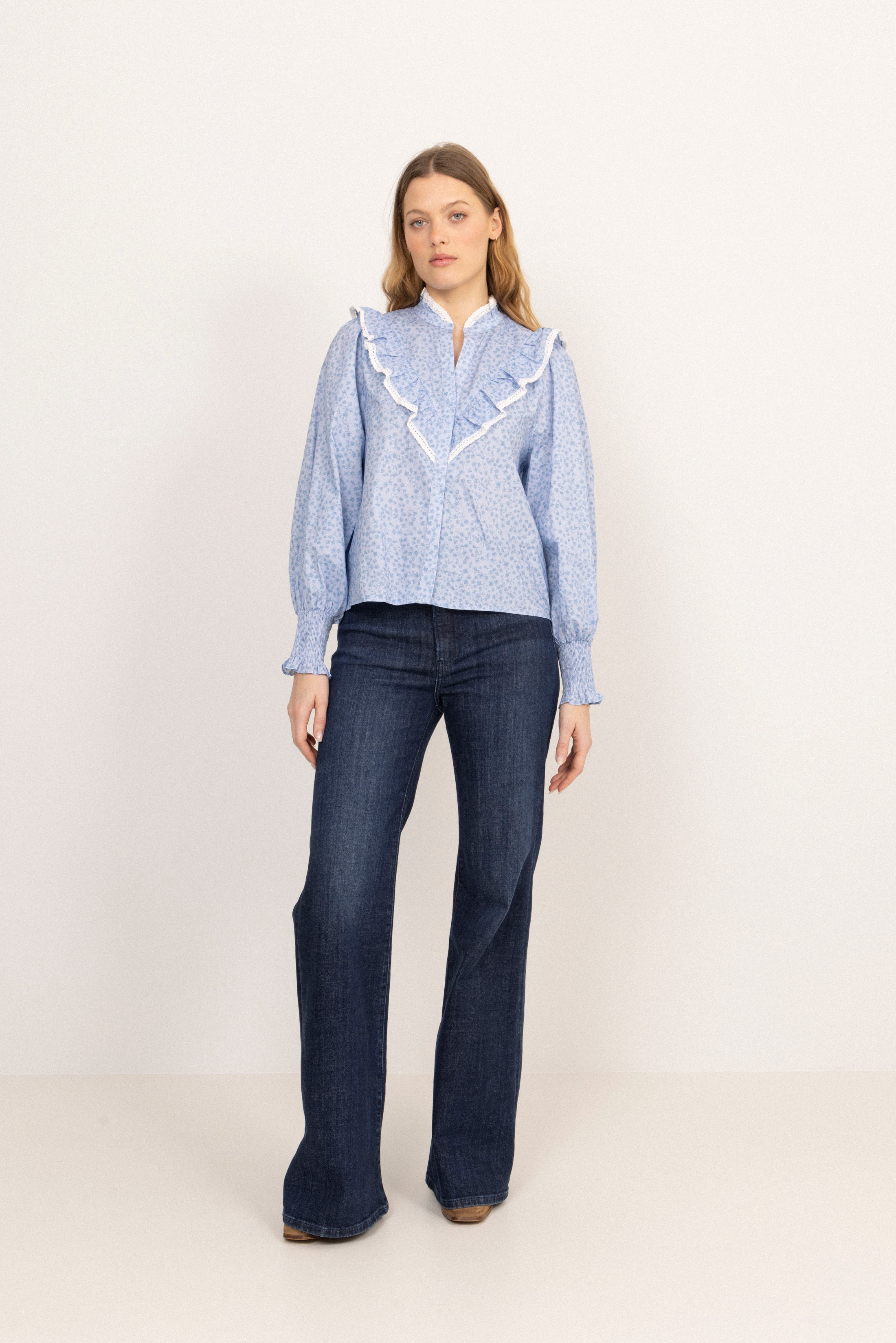 Synne Cotton Flower Blouse - Blue Flower