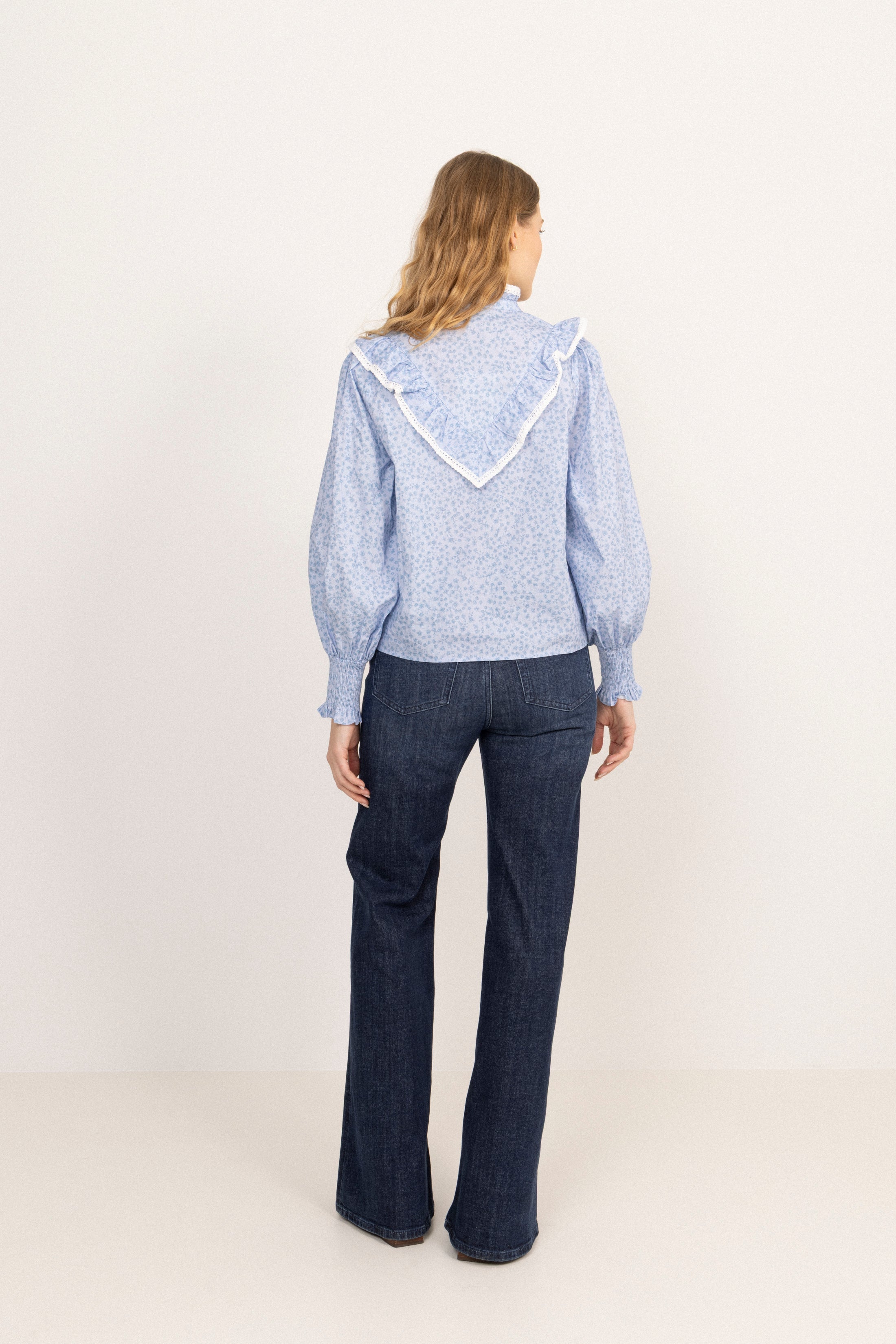 Synne Cotton Flower Blouse - Blue Flower