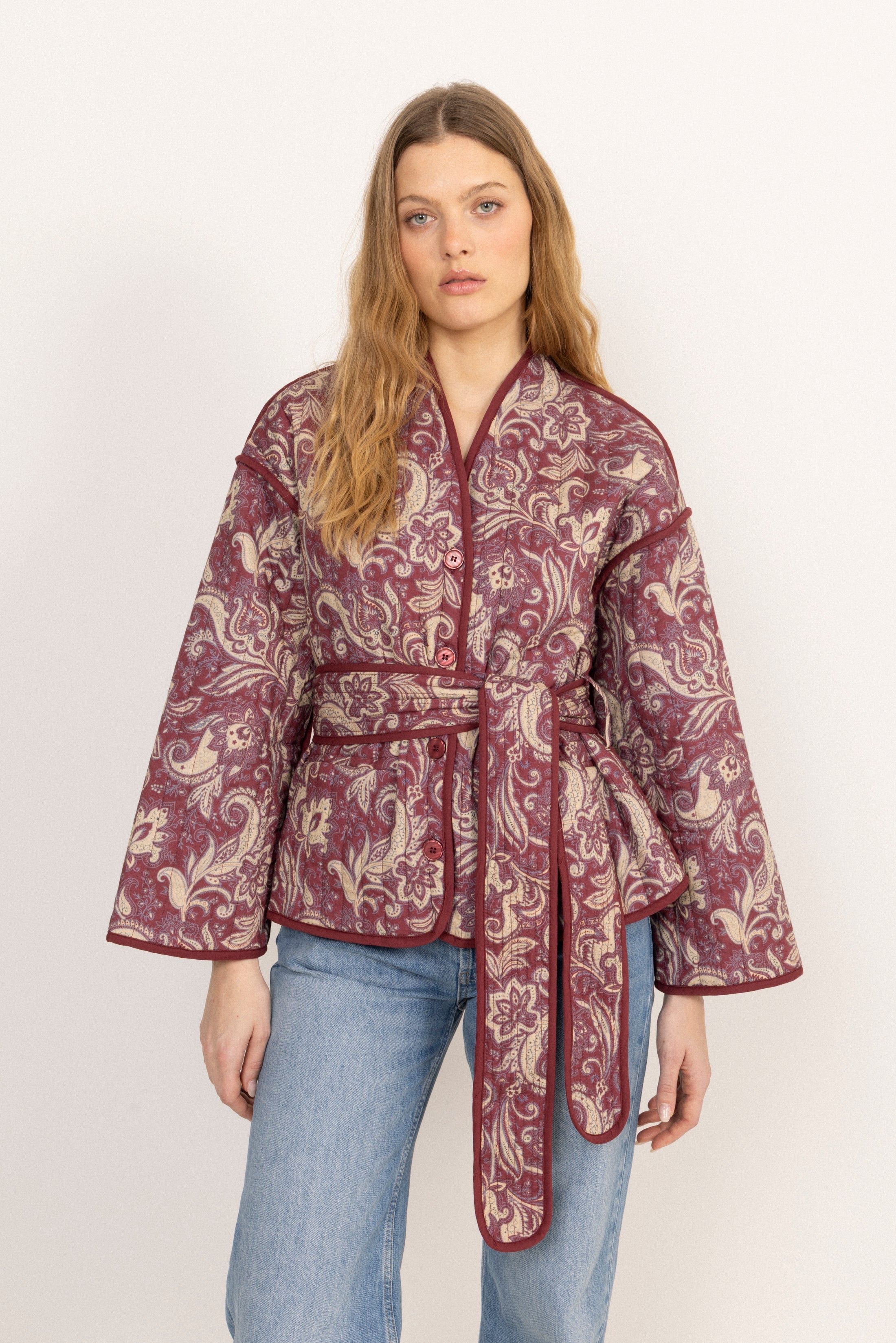 Una Quilted Jacket - Wine Paisley