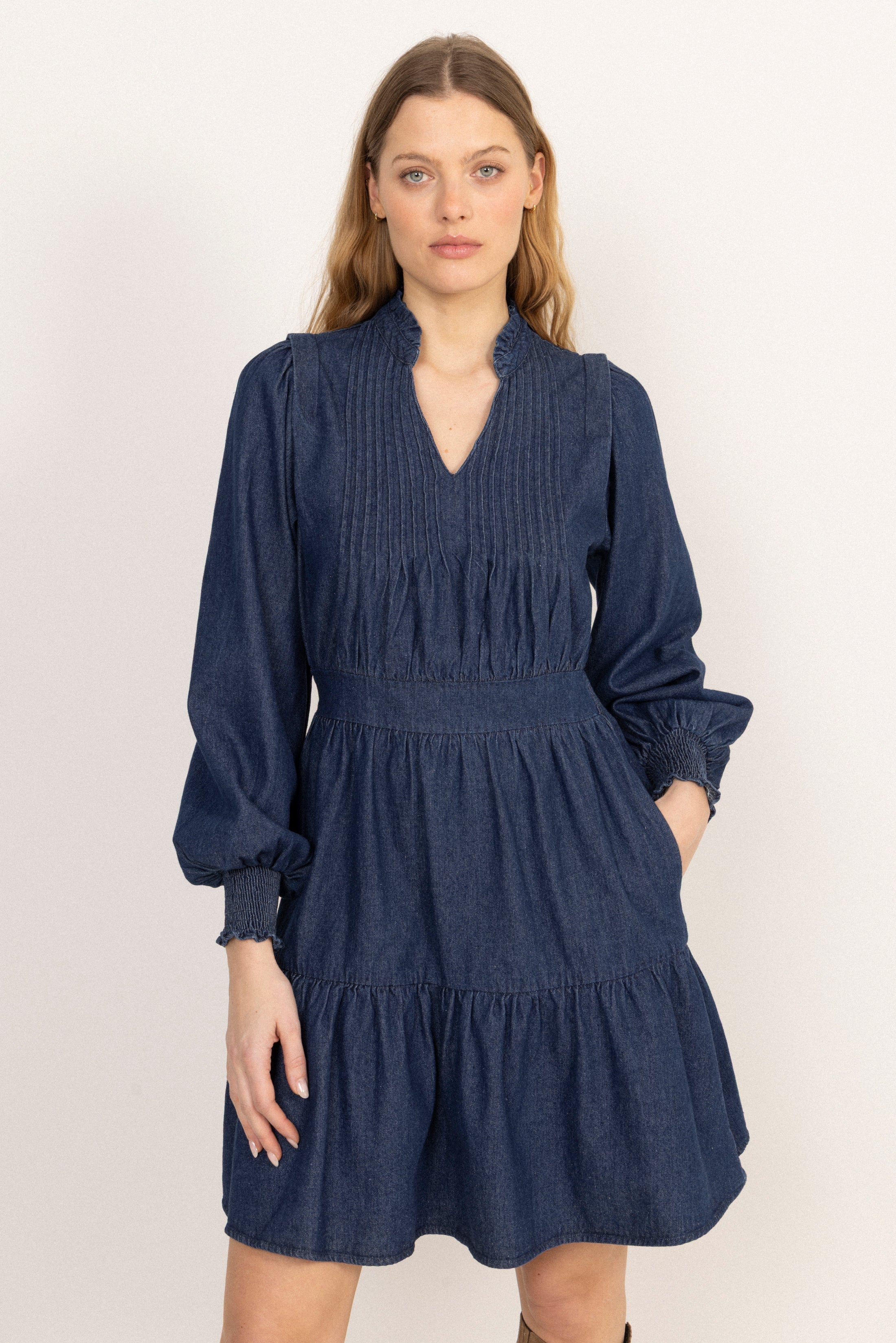 Evina Denim Solid Dress - Blue
