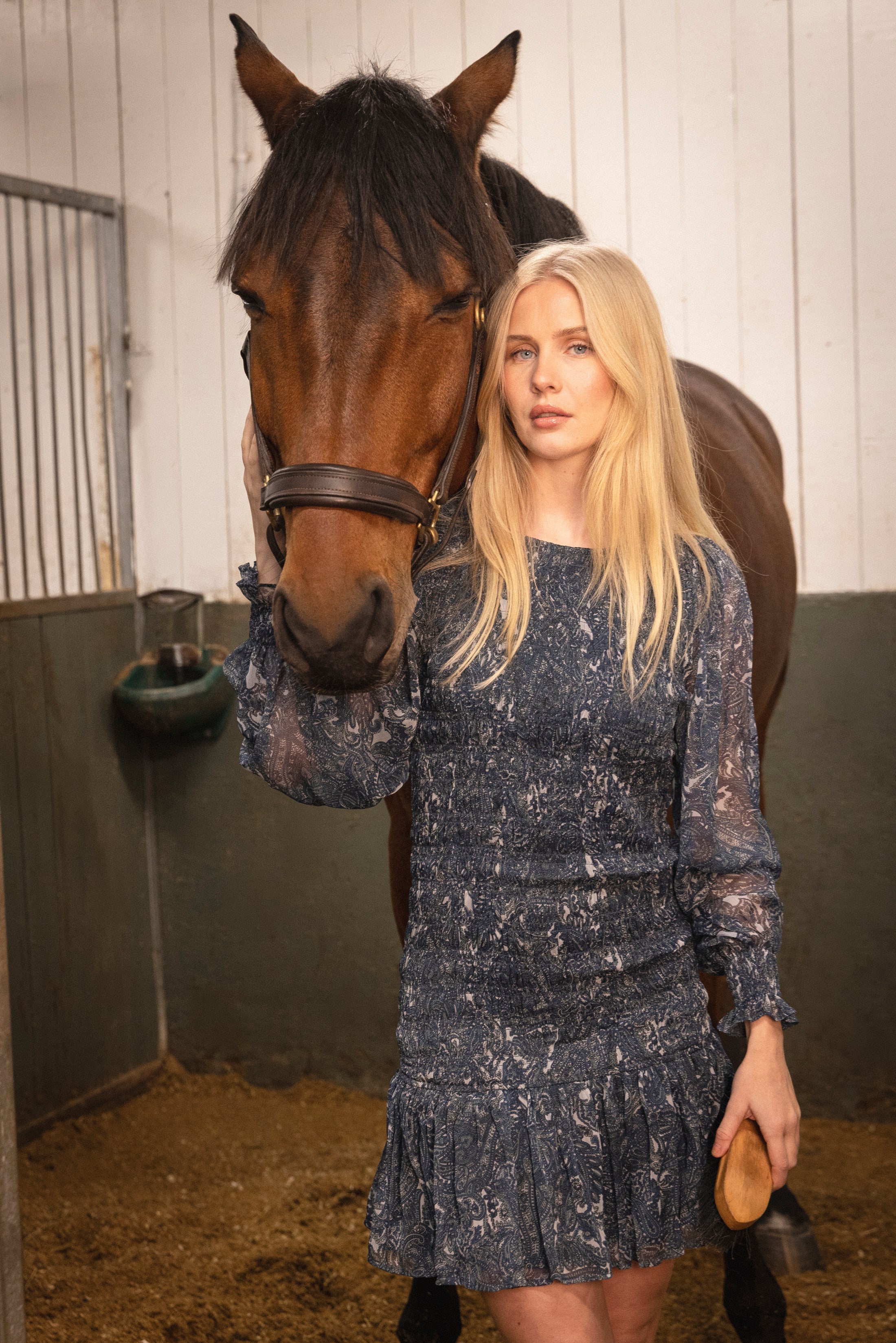 Rira Smock Chiffon Dress - Blue Paisley