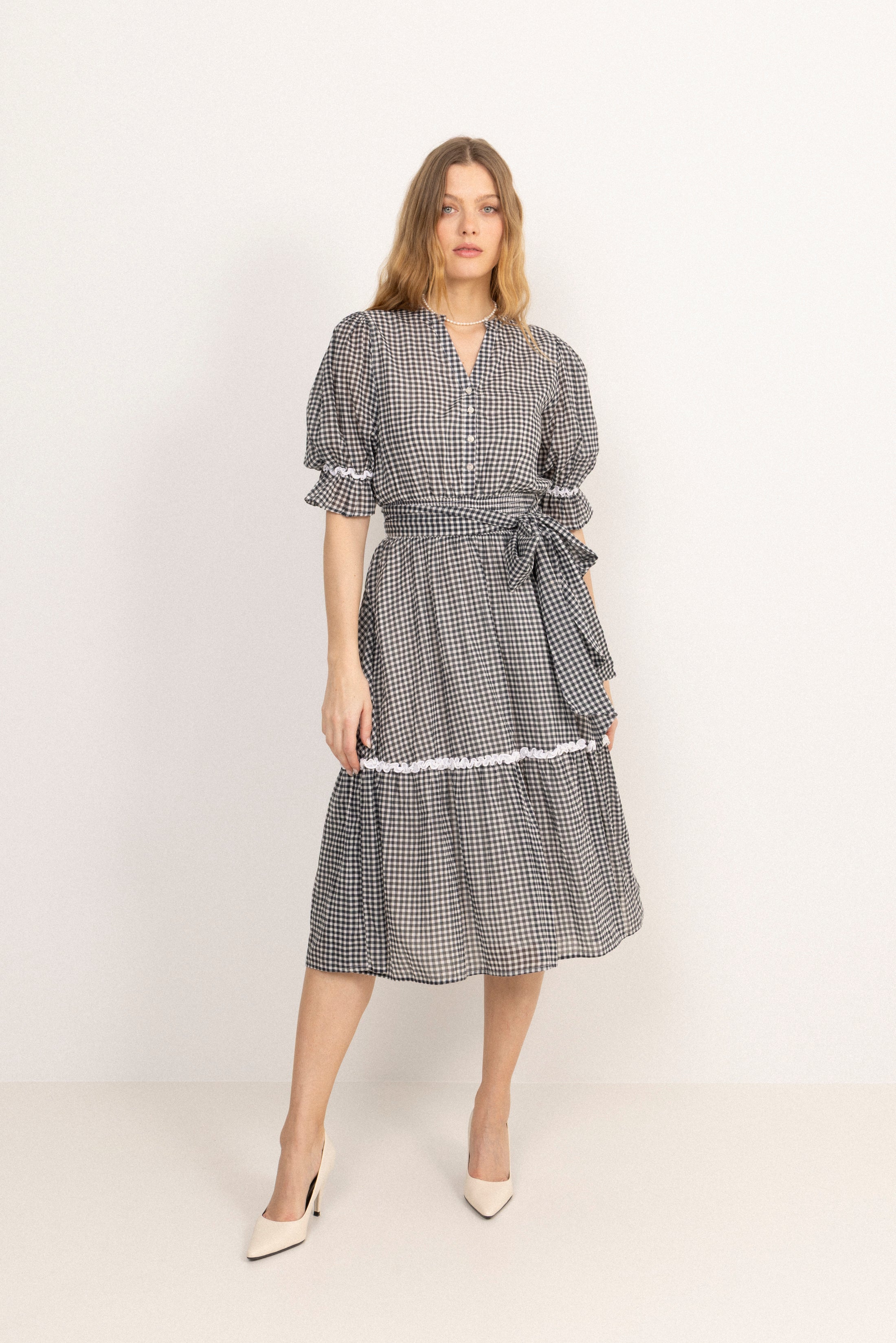 Gertrude Gingham Dress - Black/White