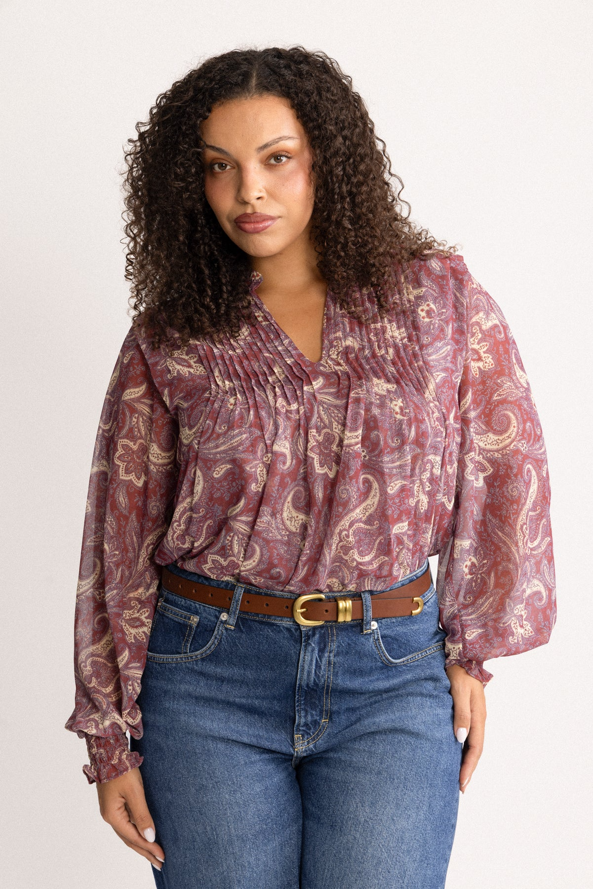 Emma Chiffon B Paisley Blouse - Wine Paisley