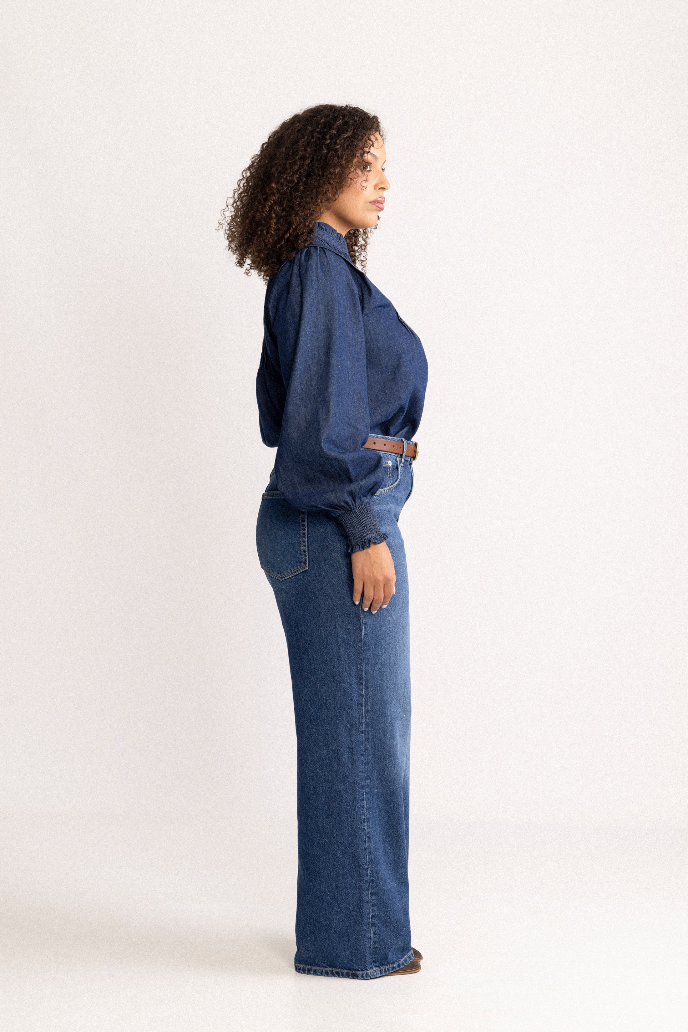 Emma Denim Solid Blouse - Blue